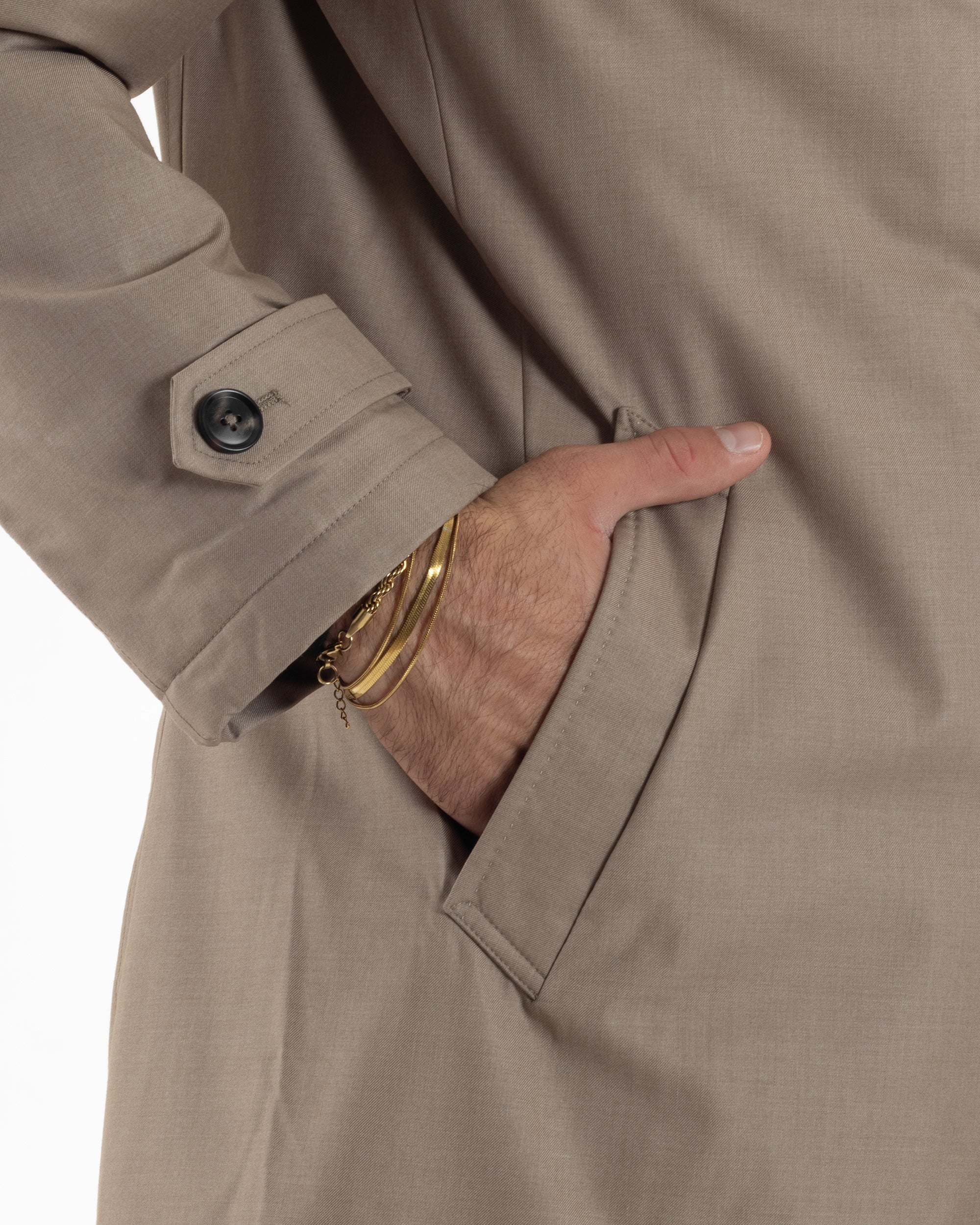 Giubbotto Uomo Trench Impermeabile Tessuto Tecnico Imbottito Beige G3354A