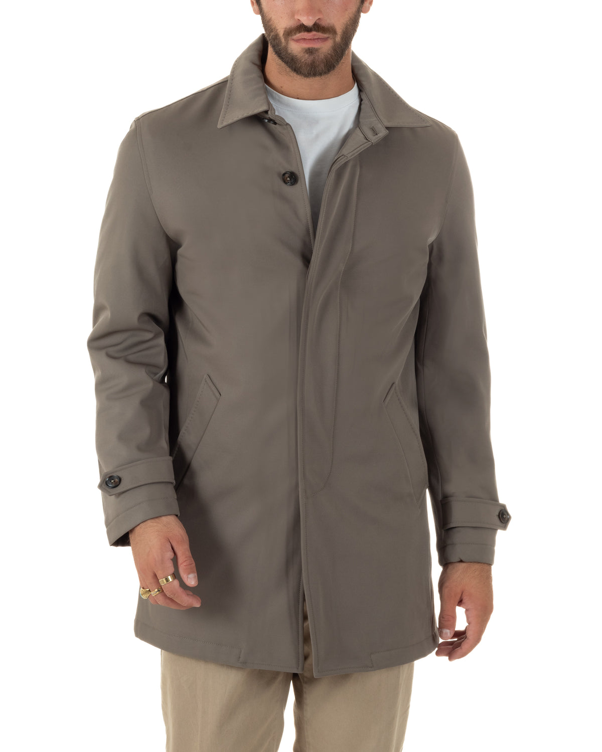 Wasserdichter Herren-Trenchcoat aus Funktionsgewebe mit wattiertem Futter, Beige G3354A