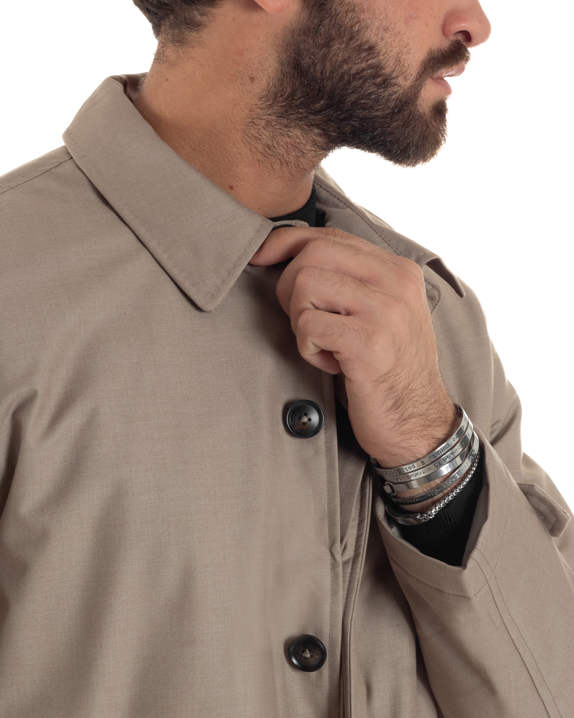 Giubbotto Uomo Trench Impermeabile Tessuto Tecnico Imbottito Beige G3354A