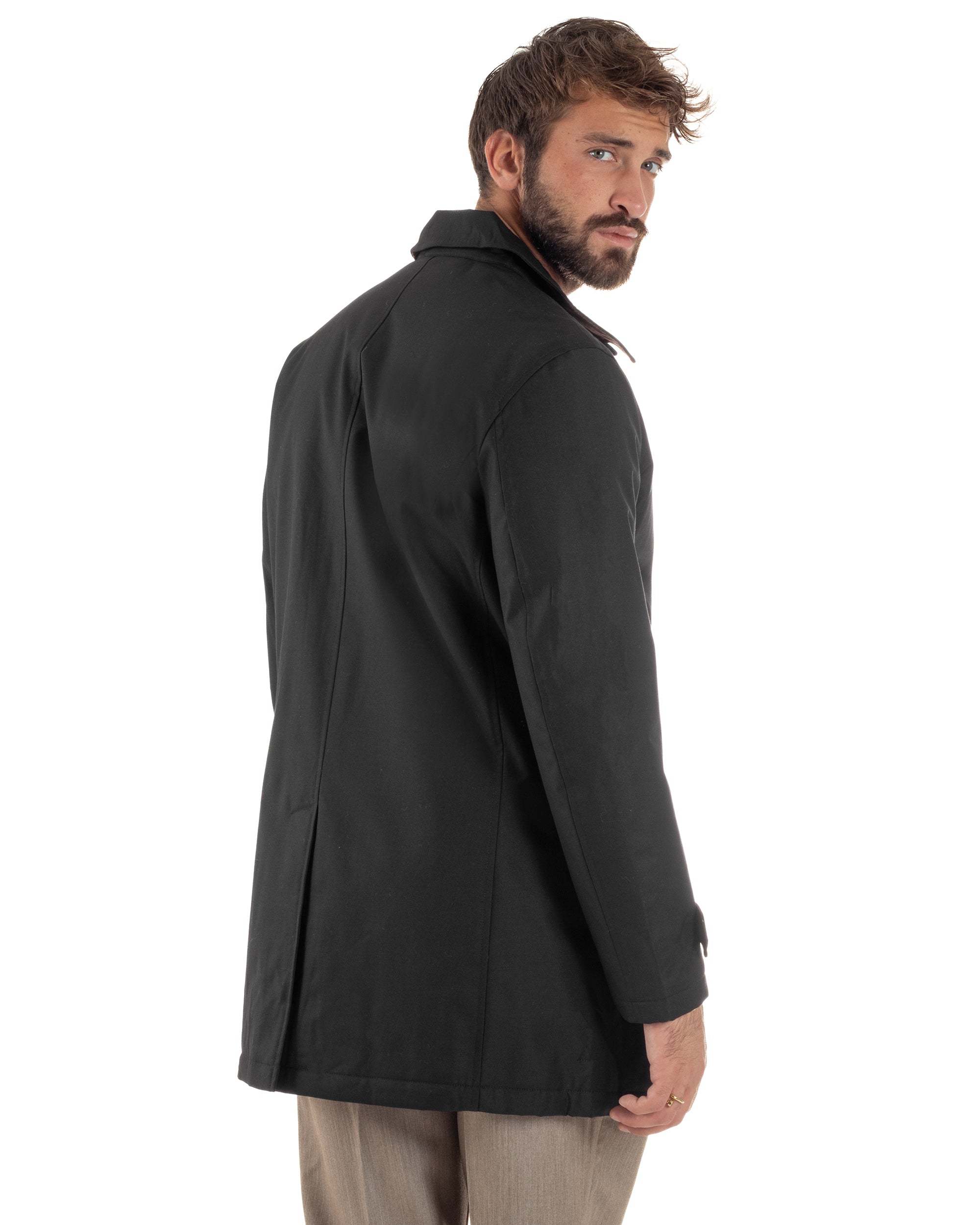 Giubbotto Uomo Trench Impermeabile Tessuto Tecnico Imbottito Nero G3355A