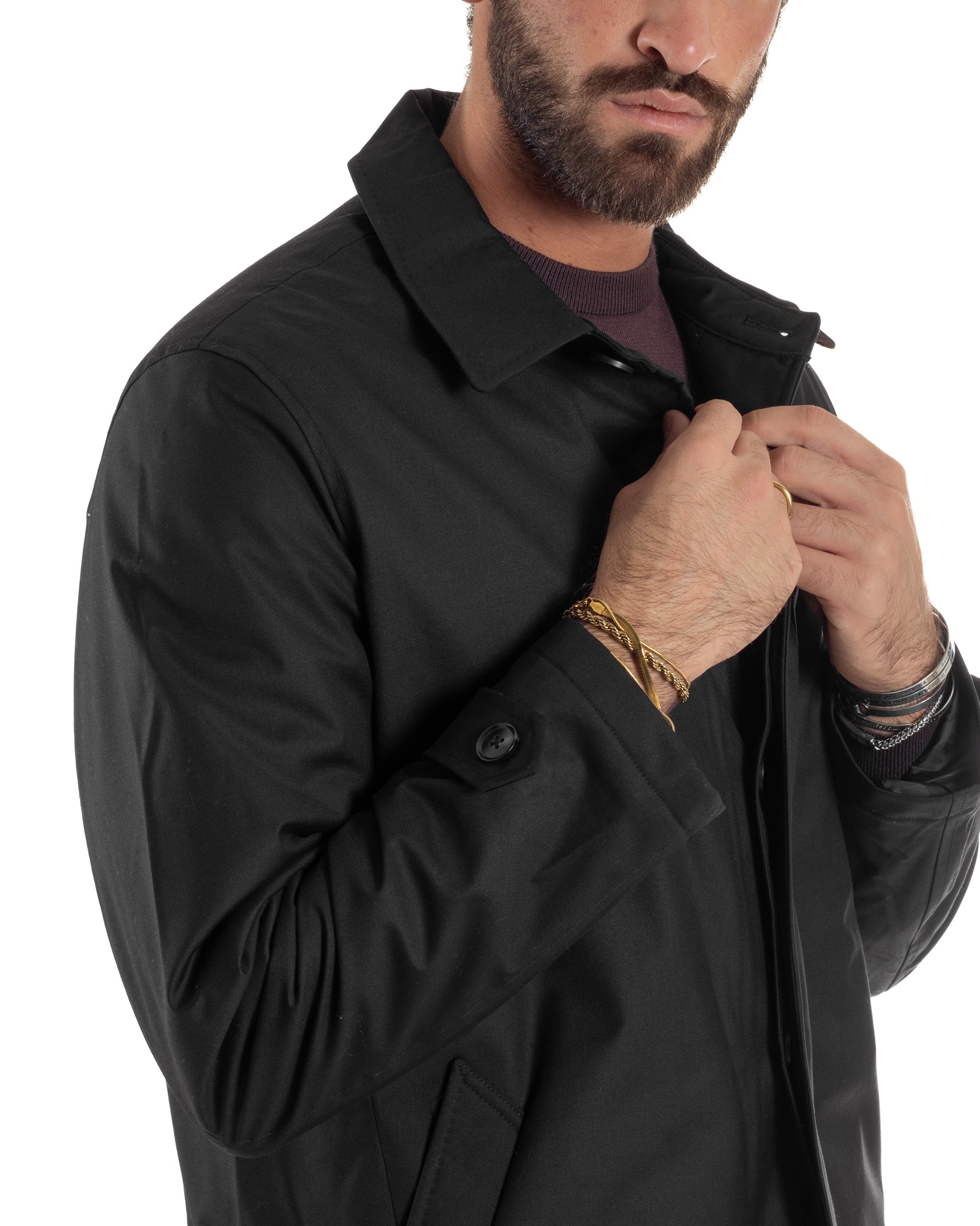 Giubbotto Uomo Trench Impermeabile Tessuto Tecnico Imbottito Nero G3355A