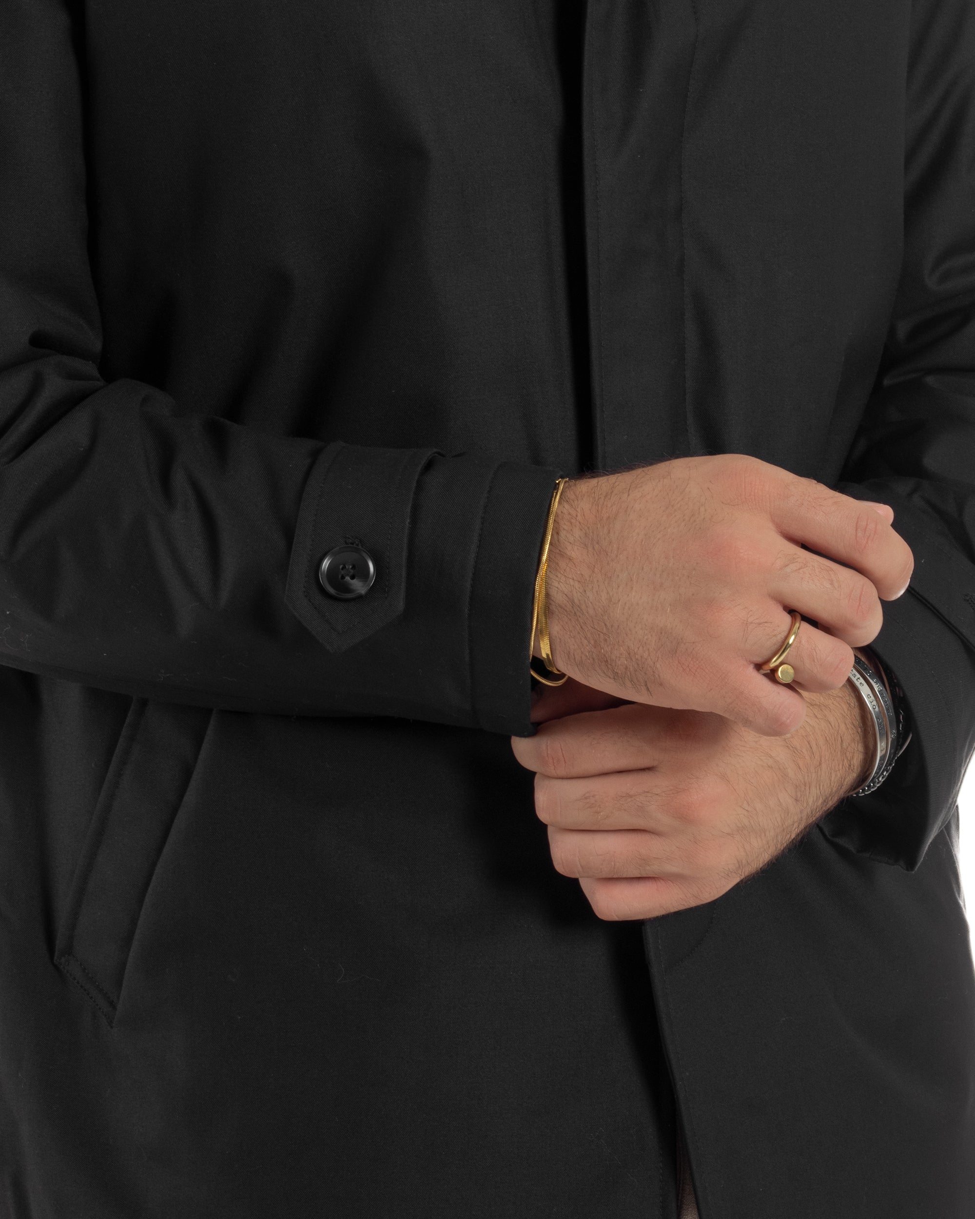 Giubbotto Uomo Trench Impermeabile Tessuto Tecnico Imbottito Nero G3355A