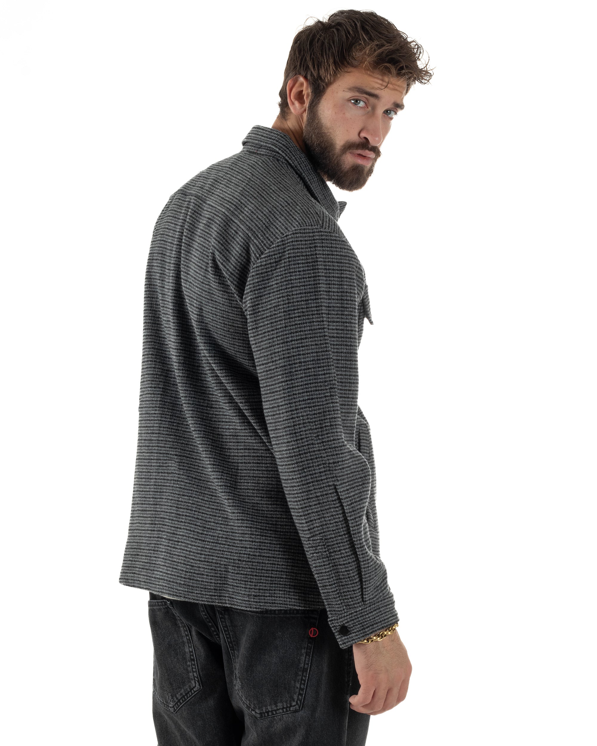 Giacca Overshirt Uomo Camicia Quadri Con Tasconi Grigio G3362A