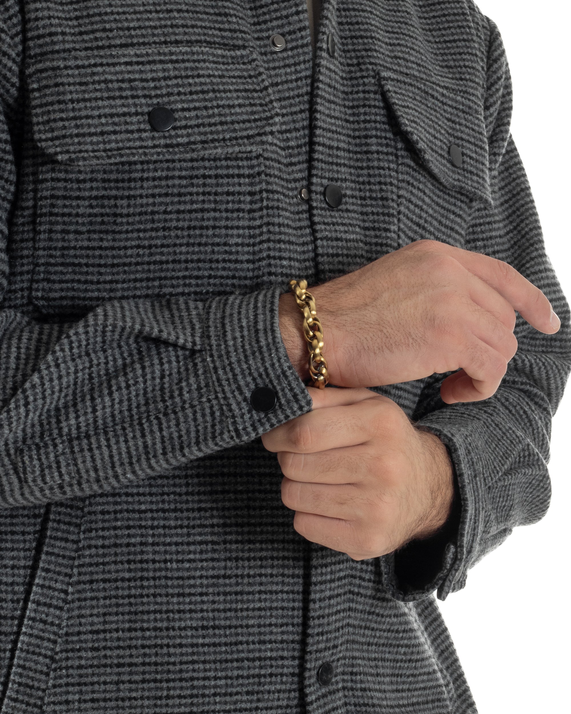 Giacca Overshirt Uomo Camicia Quadri Con Tasconi Grigio G3362A