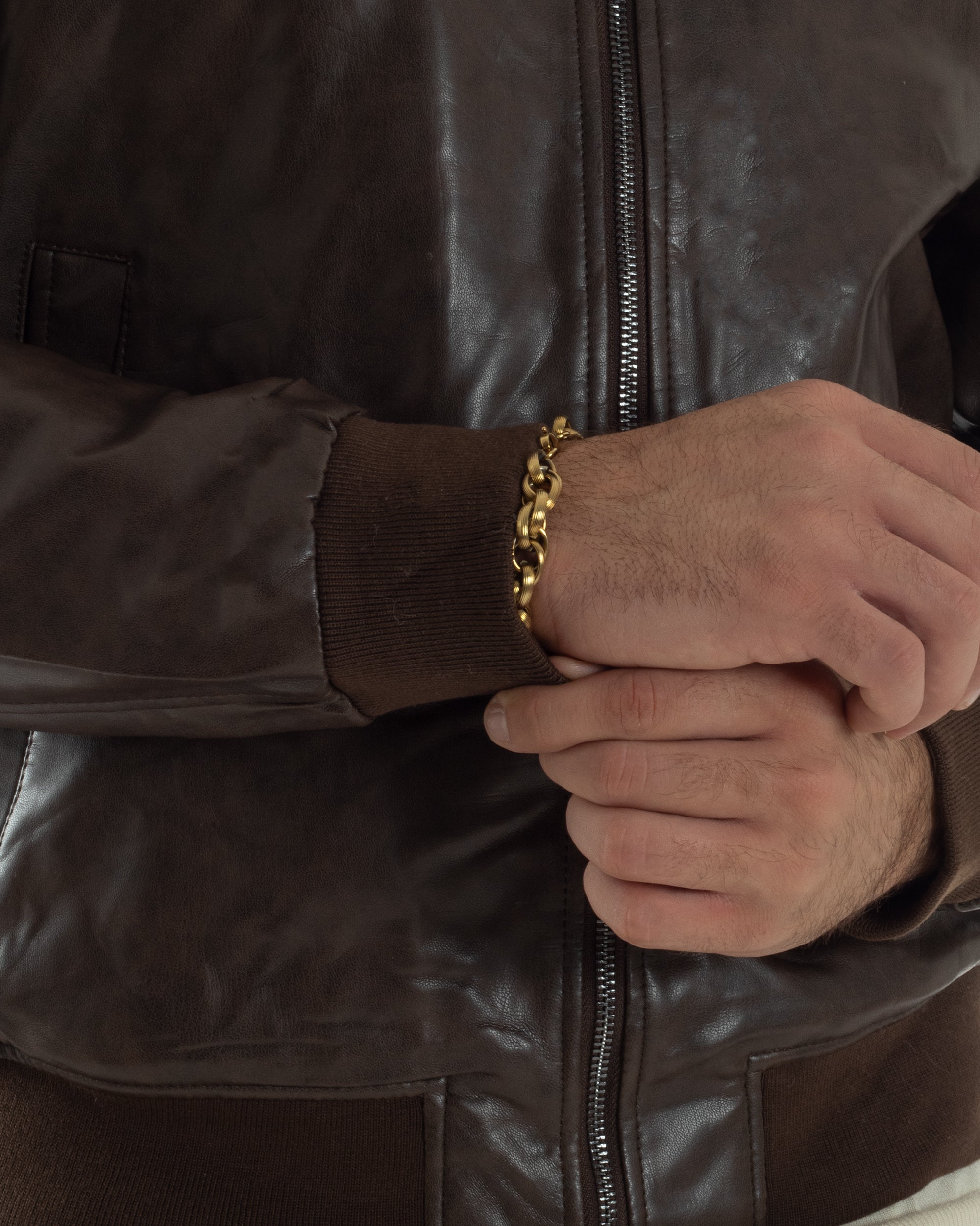 Giubbotto Uomo College Ecopelle Vintage Biker Basic Imbottito Marrone G3364A