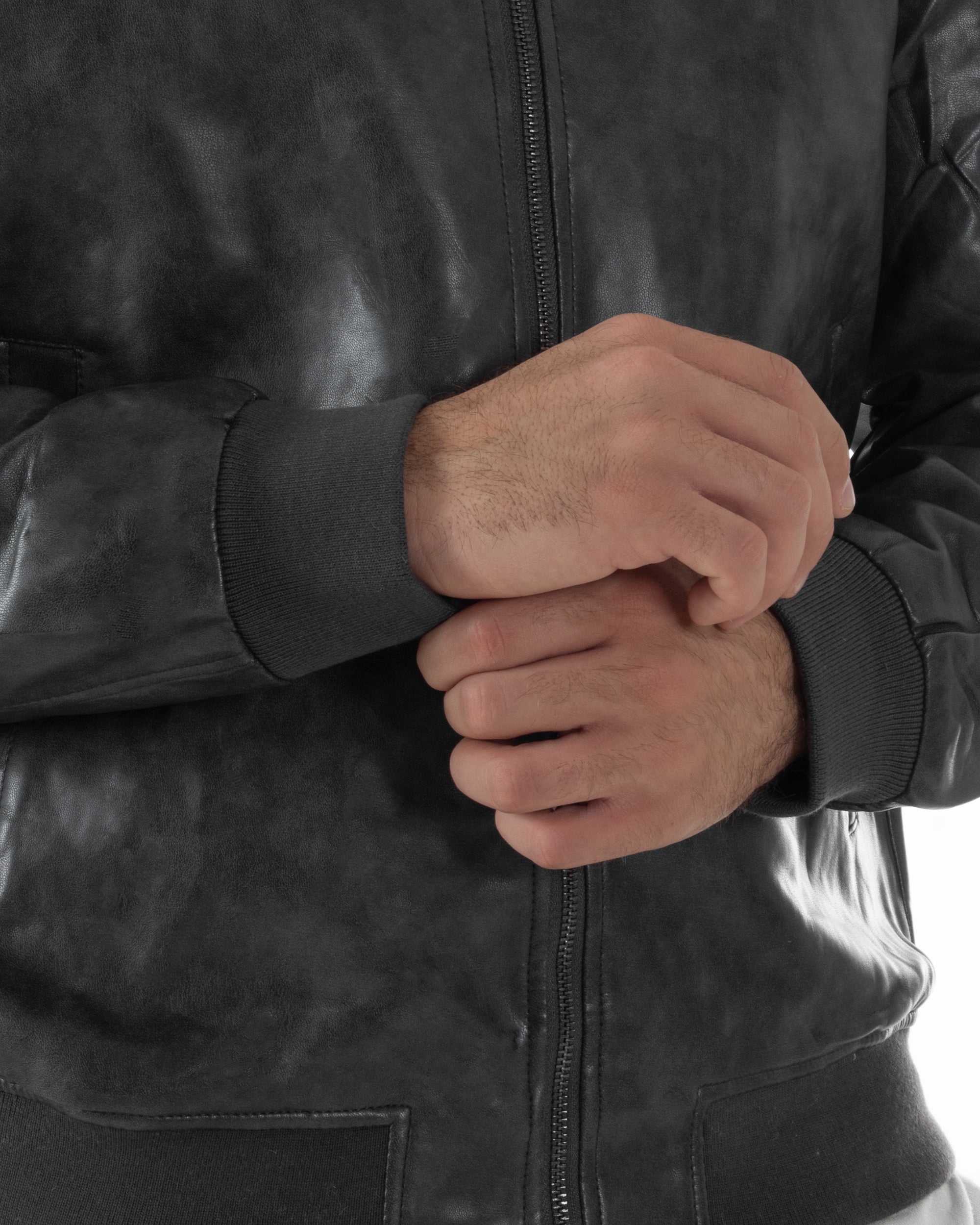 Giubbotto Uomo College Ecopelle Vintage Biker Basic Imbottito Grigio G3365A