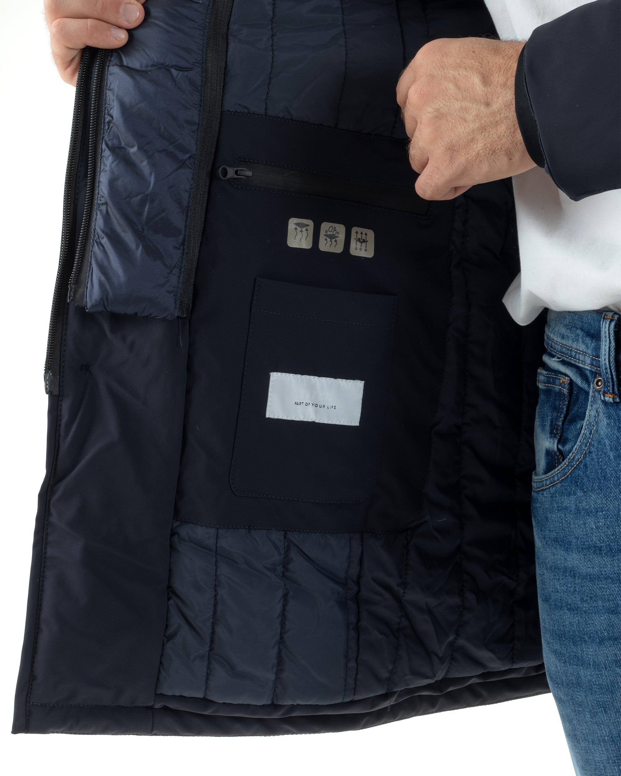 Giubbotto Uomo Trench Impermeabile Tessuto Tecnico Imbottito Blu Over-D OC1F2W5J06