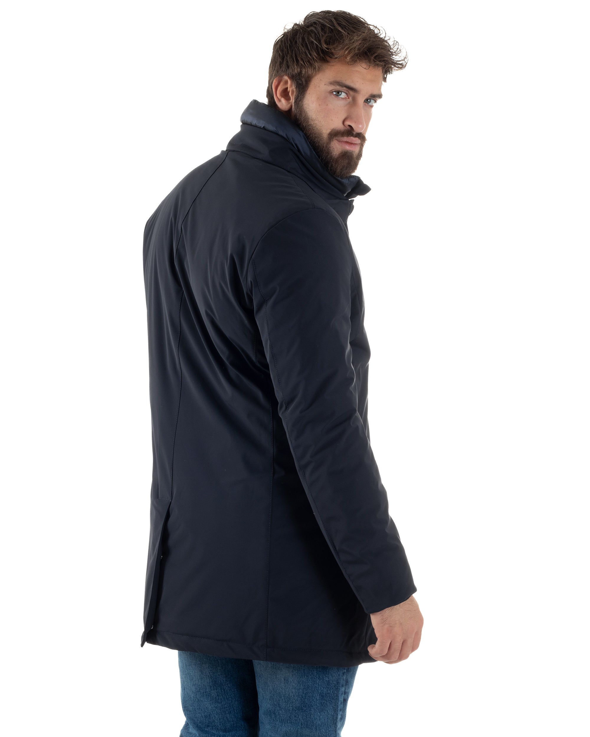 Giubbotto Uomo Trench Impermeabile Tessuto Tecnico Imbottito Blu Over-D OC1F2W5J06
