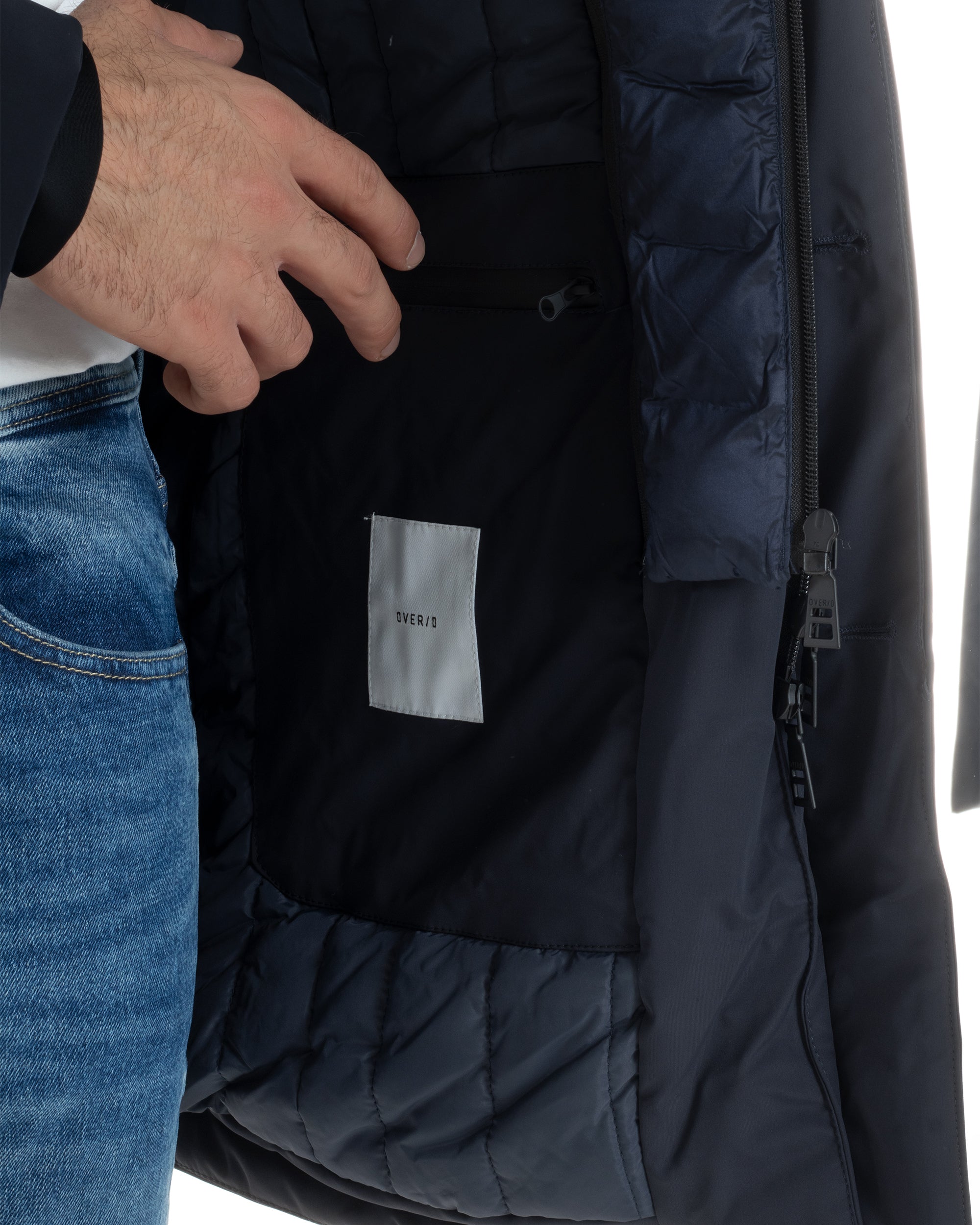 Giubbotto Uomo Trench Impermeabile Tessuto Tecnico Imbottito Blu Over-D OC1F2W5J06