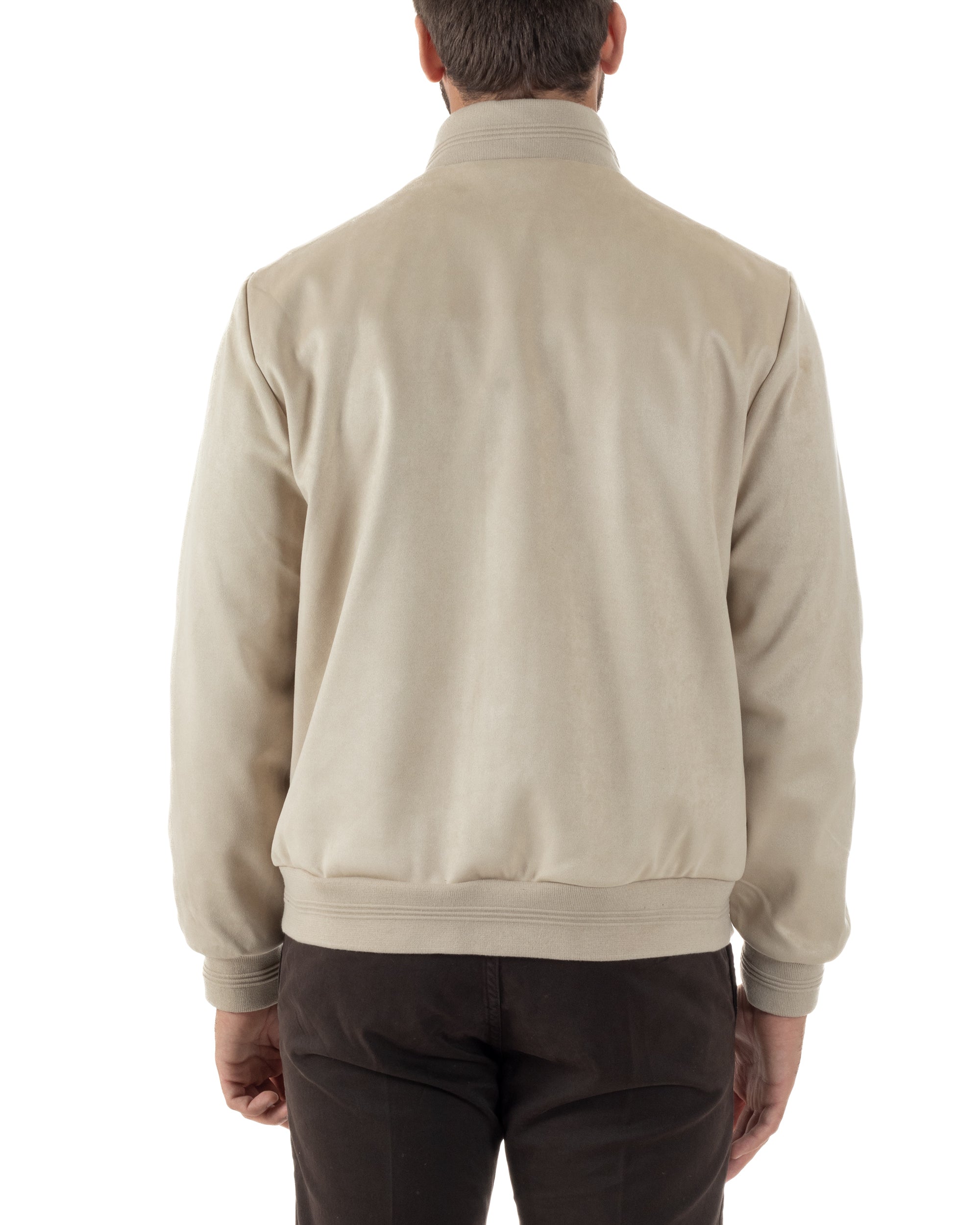 Giubbotto Uomo College Camoscio Giacca Con Bottoni Beige G3372A