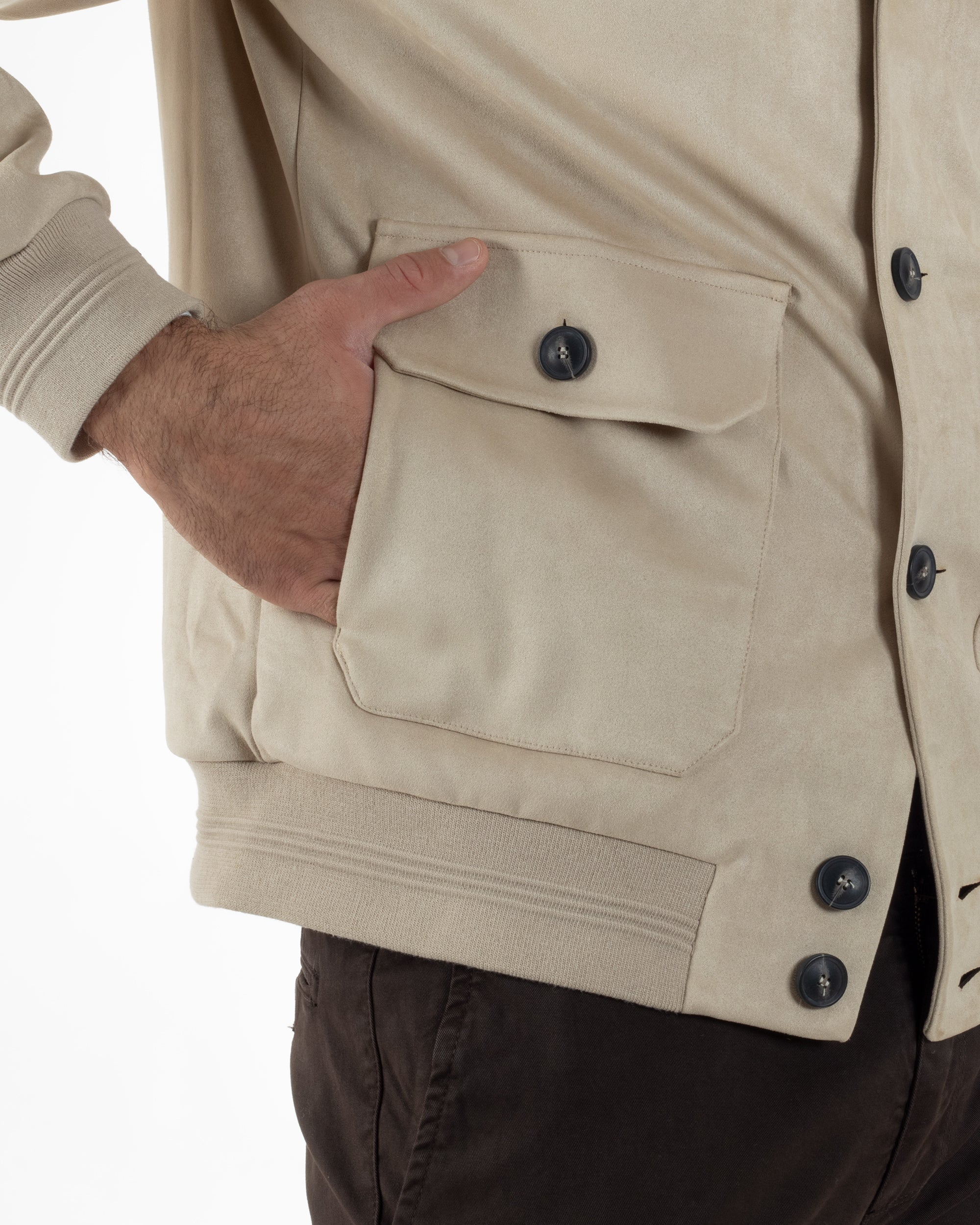 Giubbotto Uomo College Camoscio Giacca Con Bottoni Beige G3372A