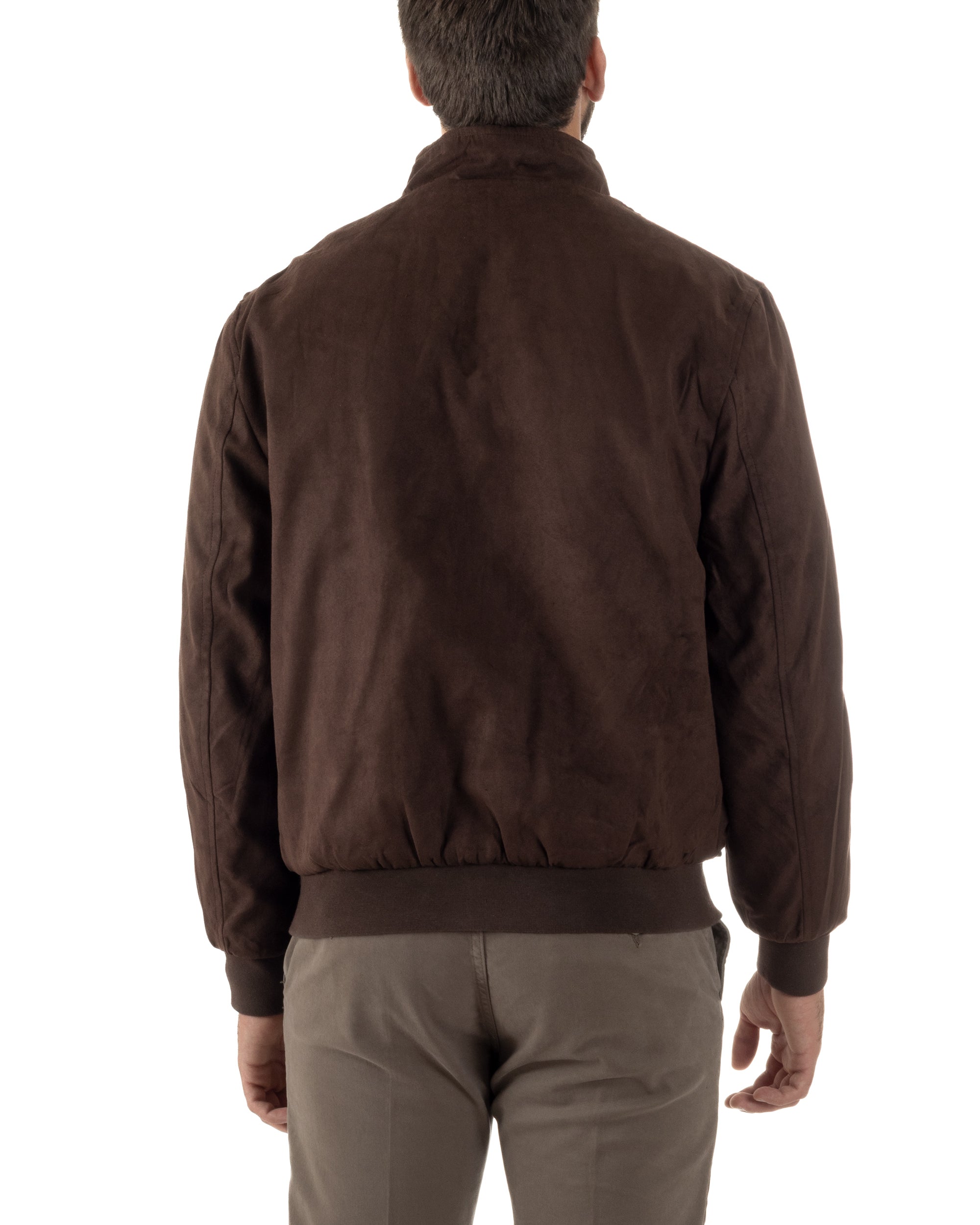 Giubbotto Uomo Bomber Camoscio Morbido Zip Tasconi Marrone G3377A