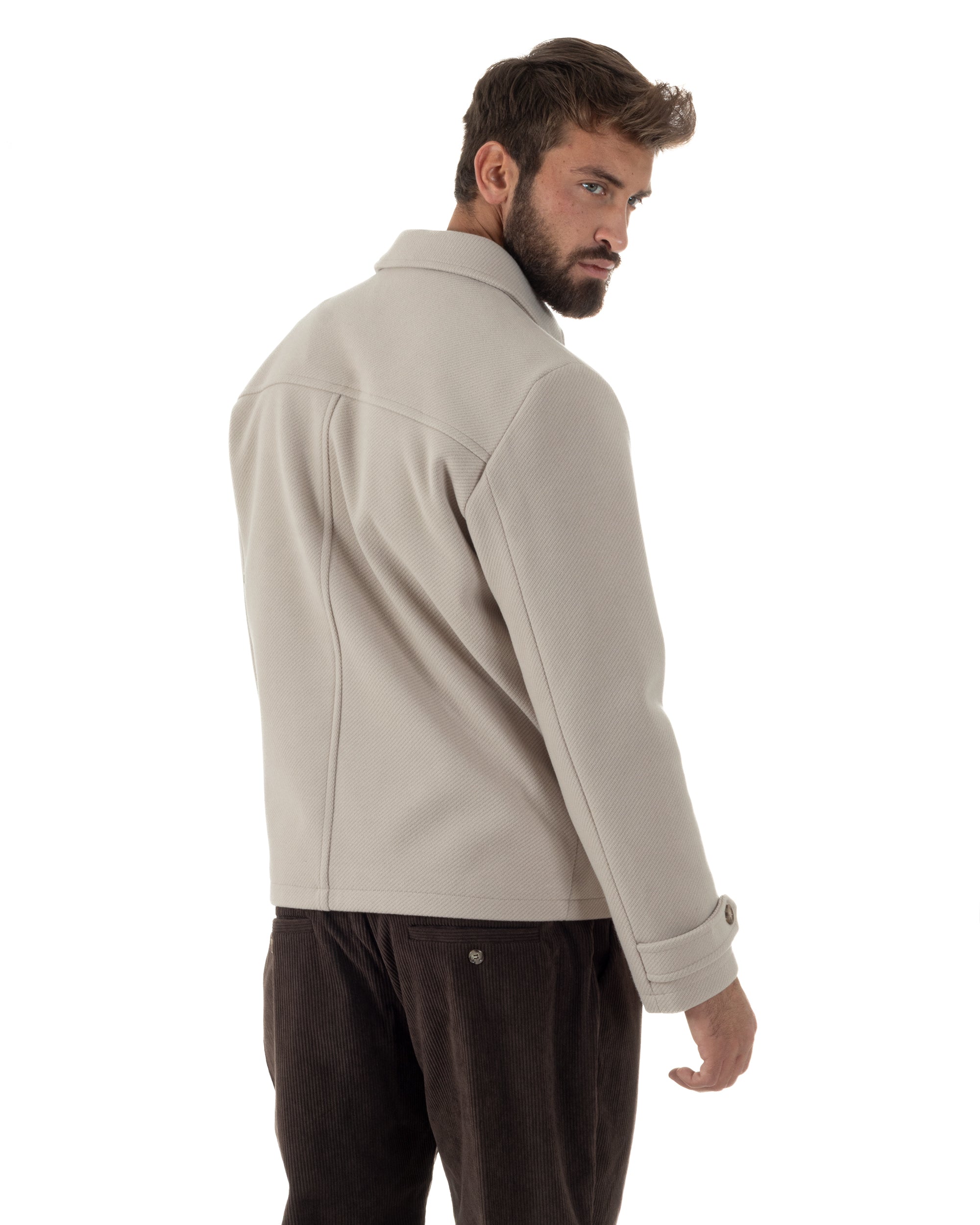 Giubbotto Uomo Giacca Bomber Panno Spigato Zip Colletto Beige BlackSunday G3379A