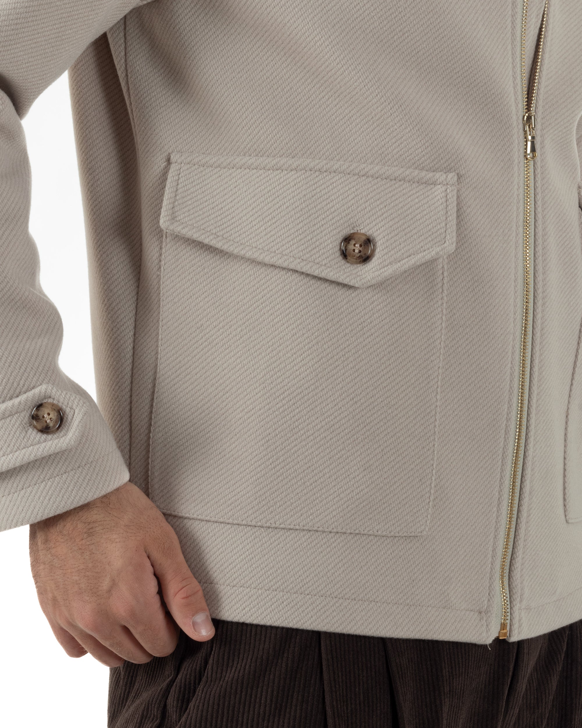 Giubbotto Uomo Giacca Bomber Panno Spigato Zip Colletto Beige BlackSunday G3379A