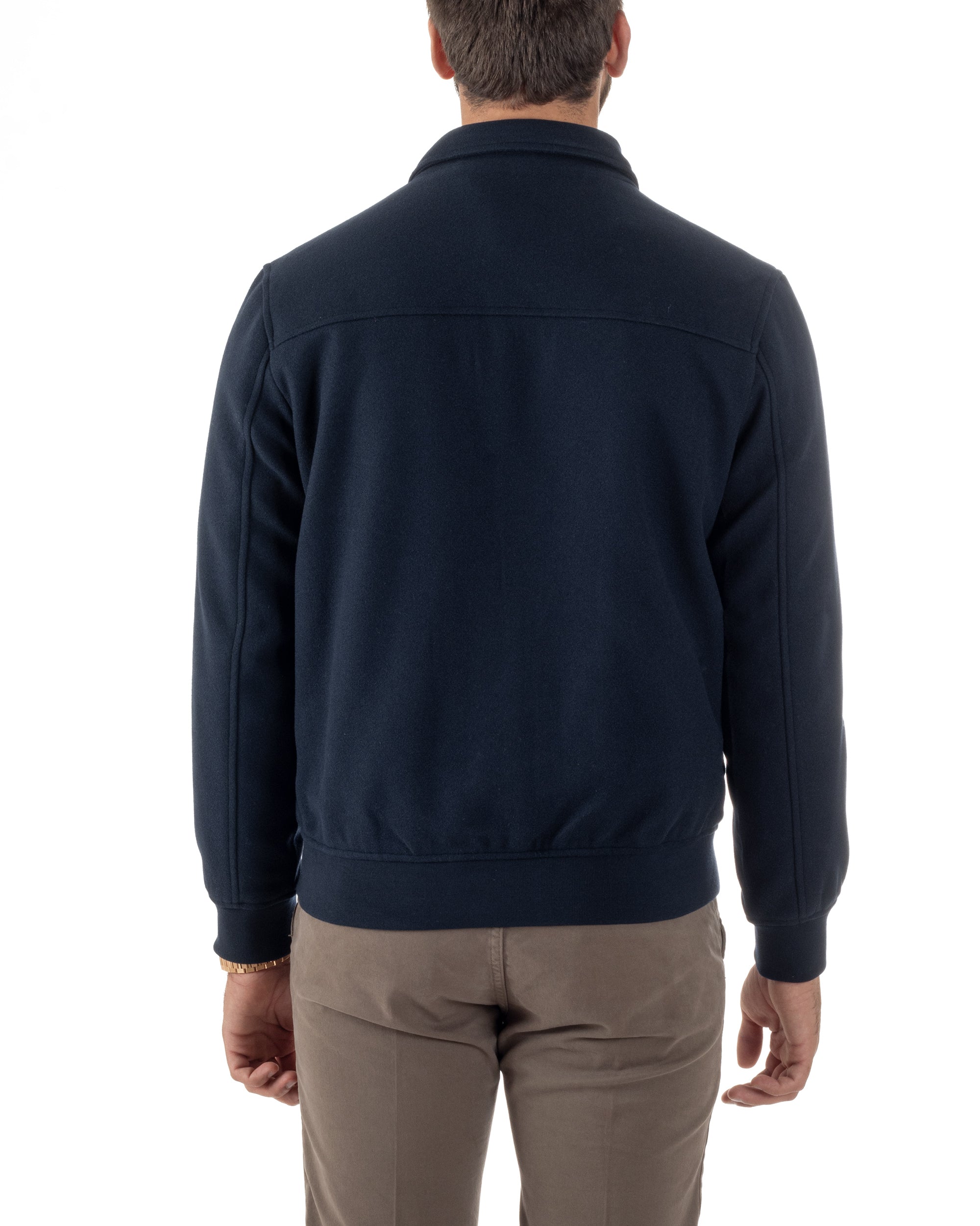 Giubbotto Uomo Zip Colletto Bomber Panno Blu G3381A