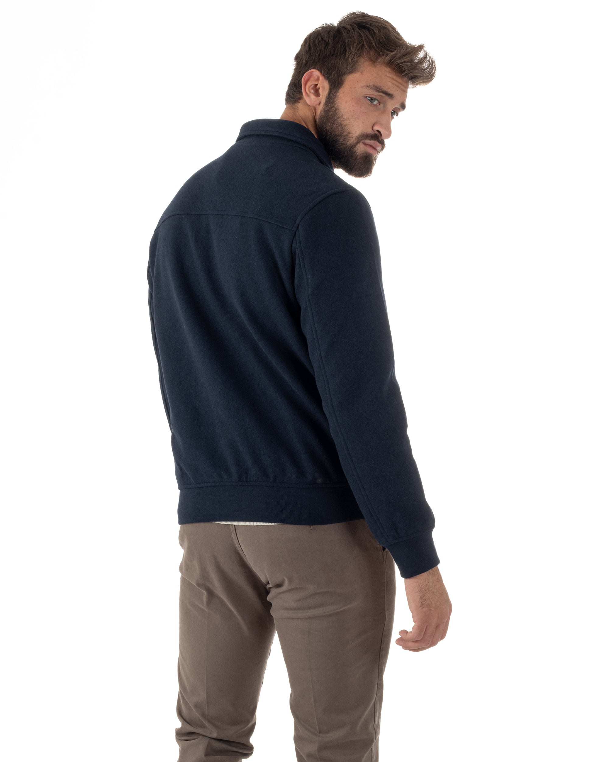 Giubbotto Uomo Zip Colletto Bomber Panno Blu G3381A