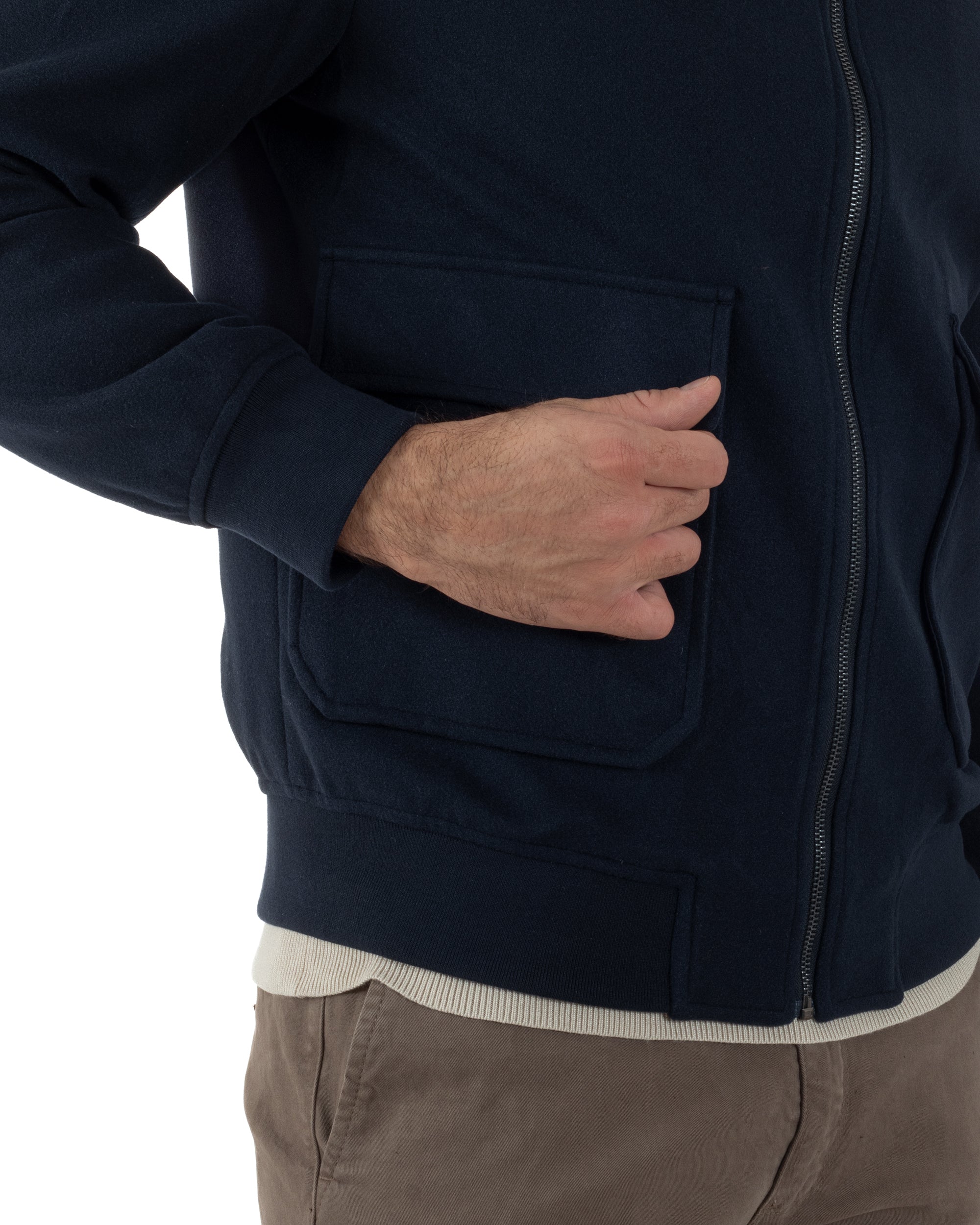 Giubbotto Uomo Zip Colletto Bomber Panno Blu G3381A