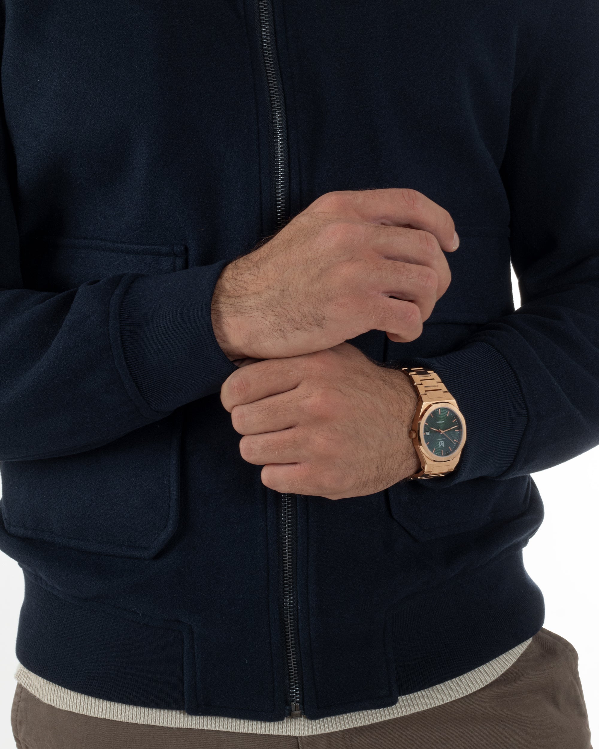 Giubbotto Uomo Zip Colletto Bomber Panno Blu G3381A