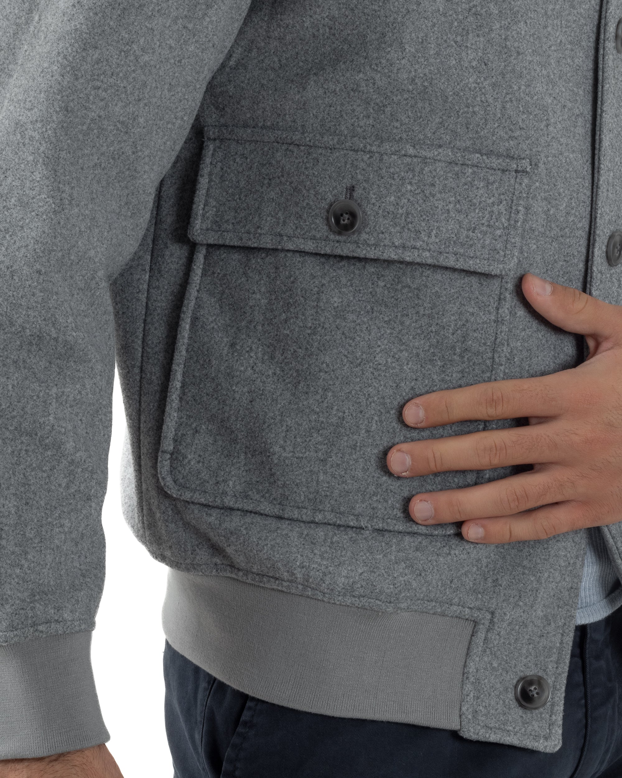 Giubbotto Uomo Bomber Giacca College Panno Bottoni Grigio G3382A