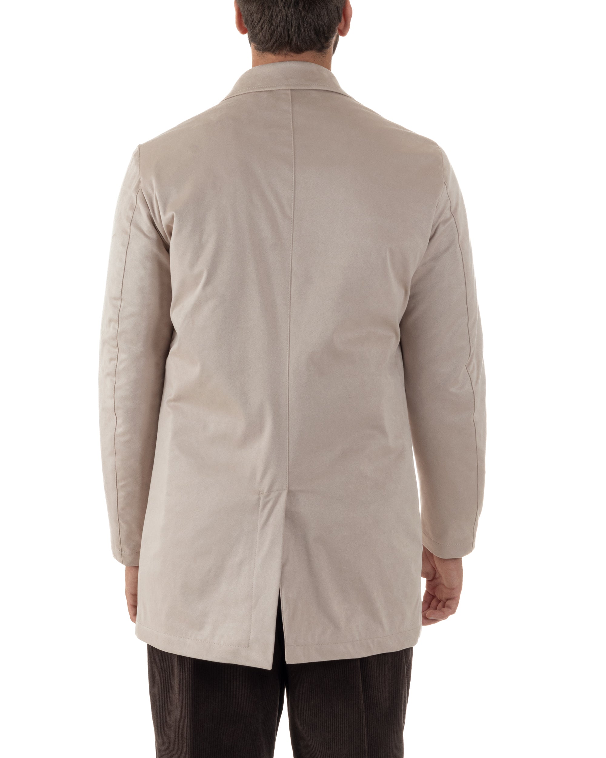 Giubbotto Uomo Trench Lungo Camoscio Imbottito Beige BlackSunday G3384A