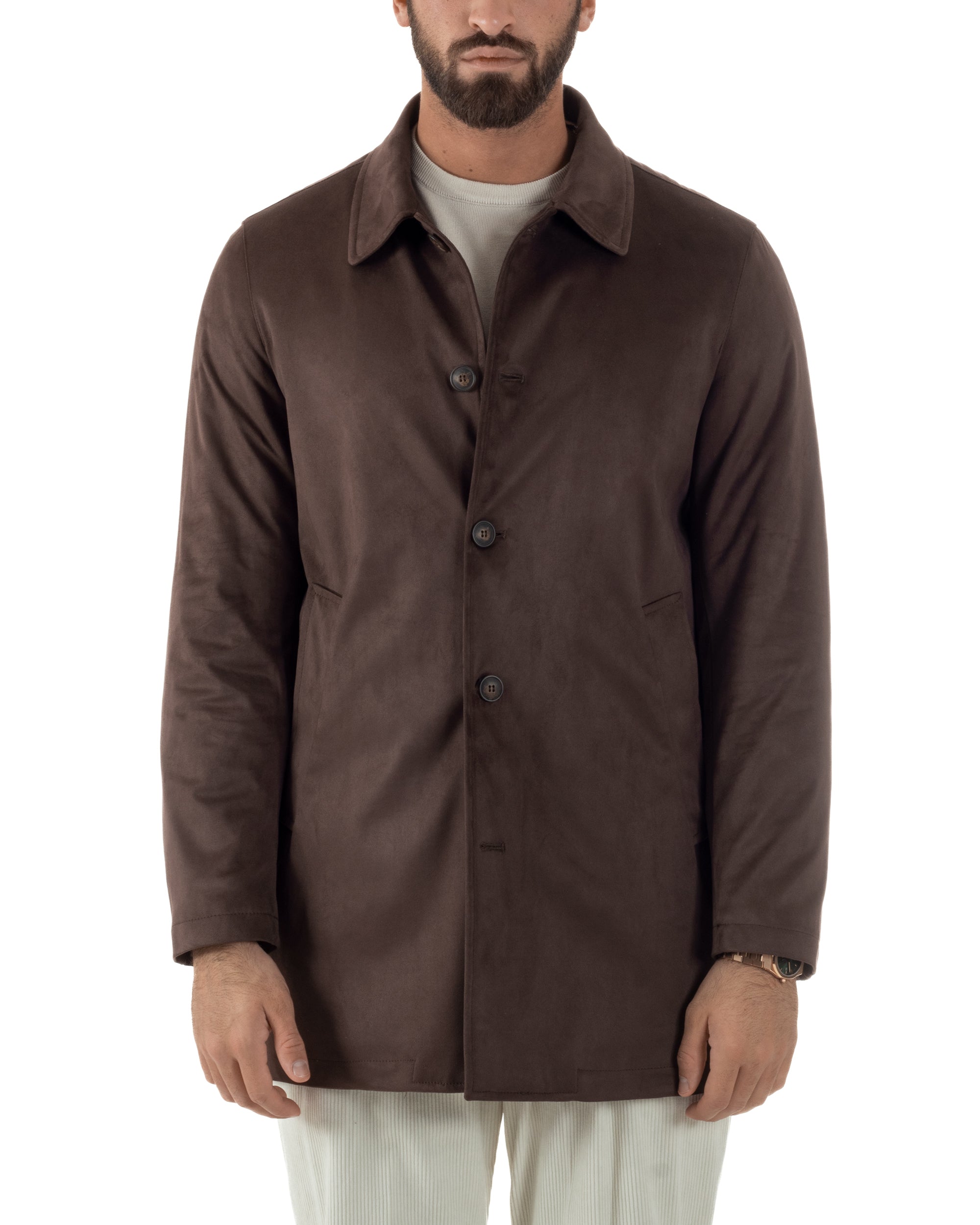 Giubbotto Uomo Trench Lungo Camoscio Imbottito Marrone BlackSunday G3385A