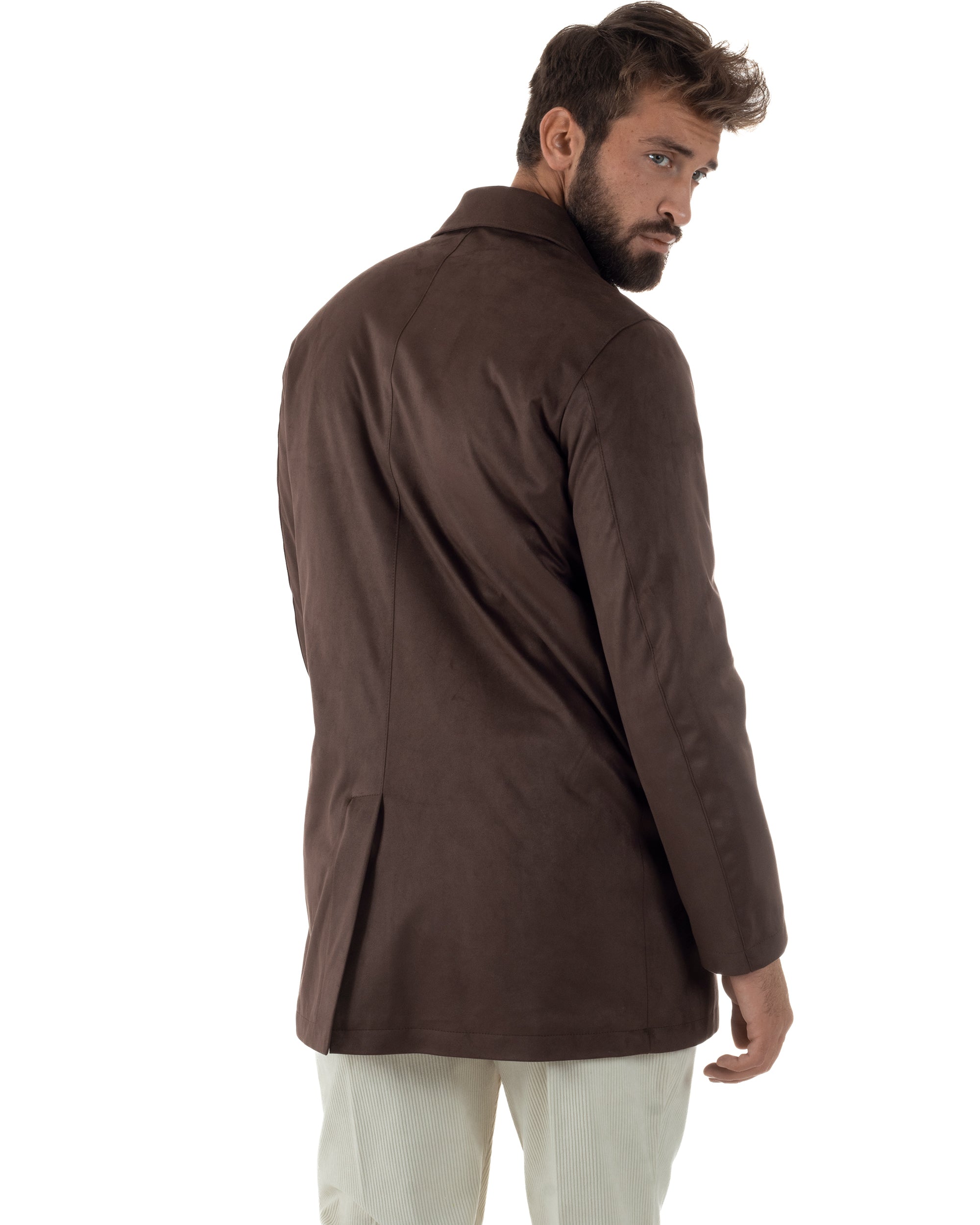 Giubbotto Uomo Trench Lungo Camoscio Imbottito Marrone BlackSunday G3385A