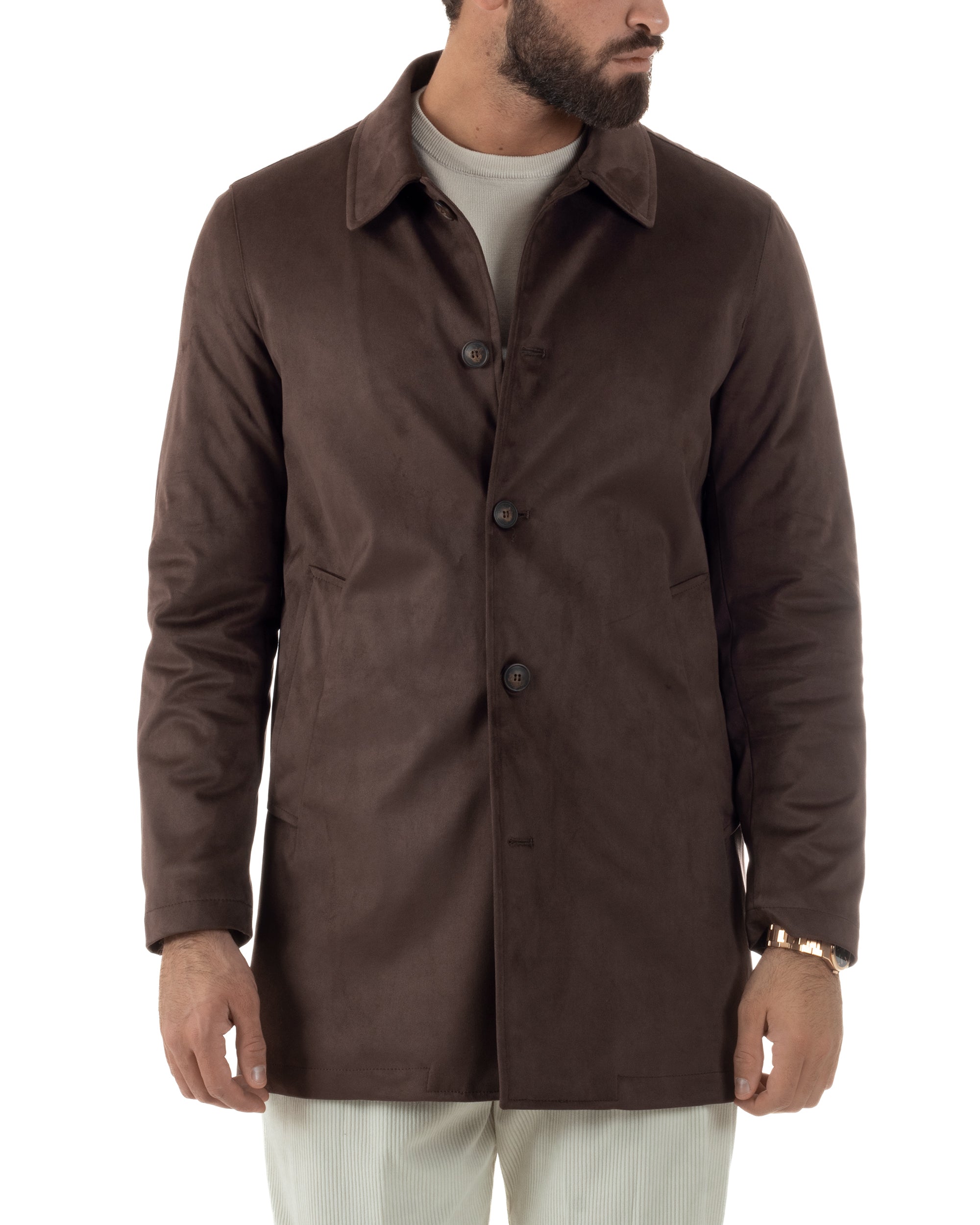 Giubbotto Uomo Trench Lungo Camoscio Imbottito Marrone BlackSunday G3385A