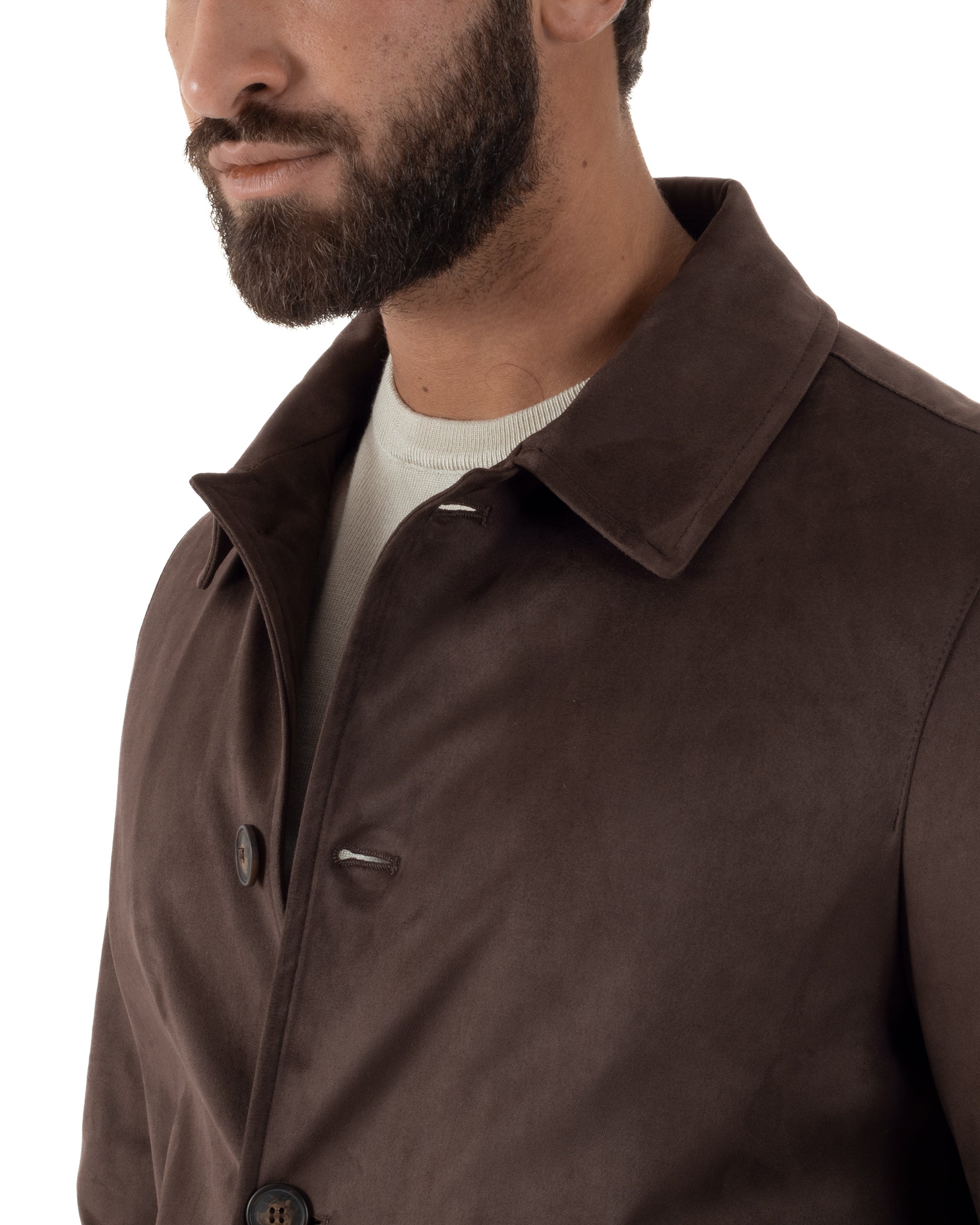 Giubbotto Uomo Trench Lungo Camoscio Imbottito Marrone BlackSunday G3385A