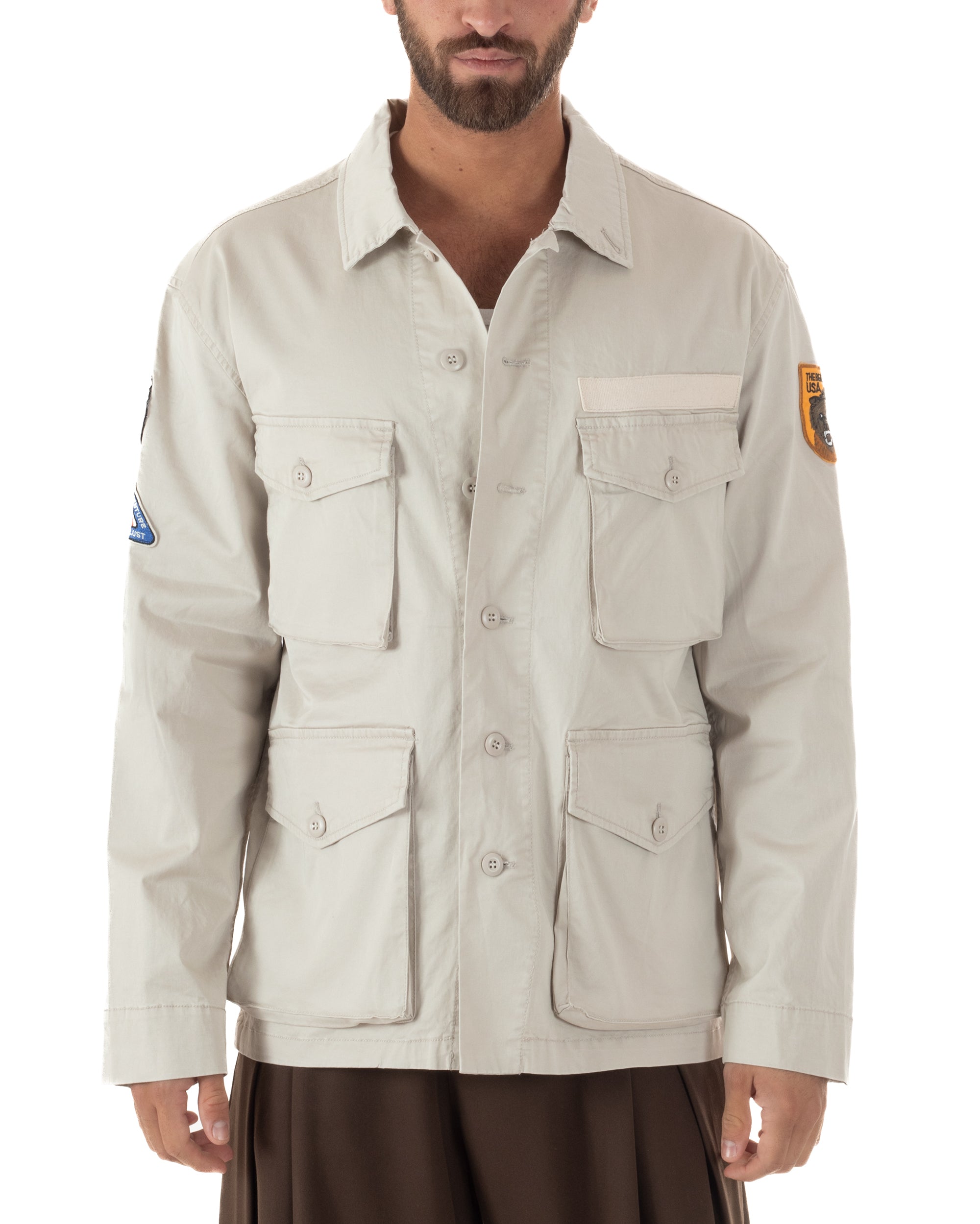Vista completa giacca uomo beige sahariana field jacket casual mezza stagione