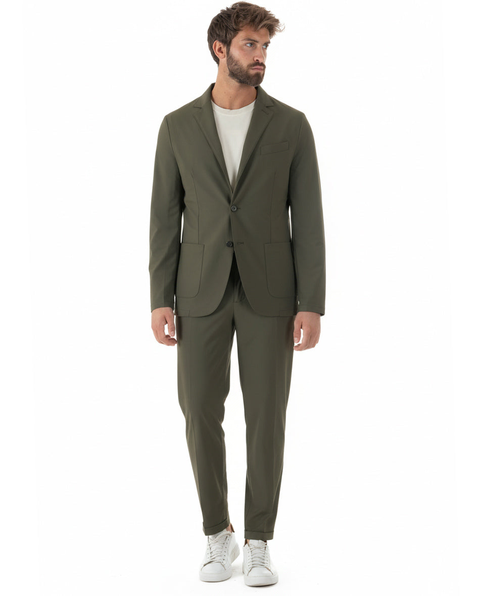 Giacca uomo monopetto no stiro impermeabile verde militare GIOSAL-BZ1008A