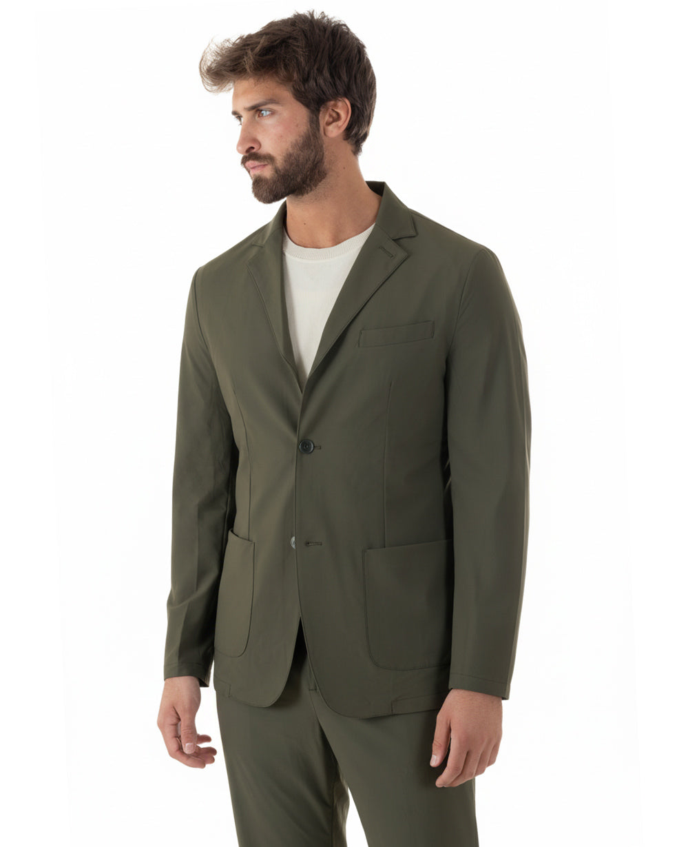 Giacca uomo monopetto no stiro impermeabile verde militare GIOSAL-BZ1008A