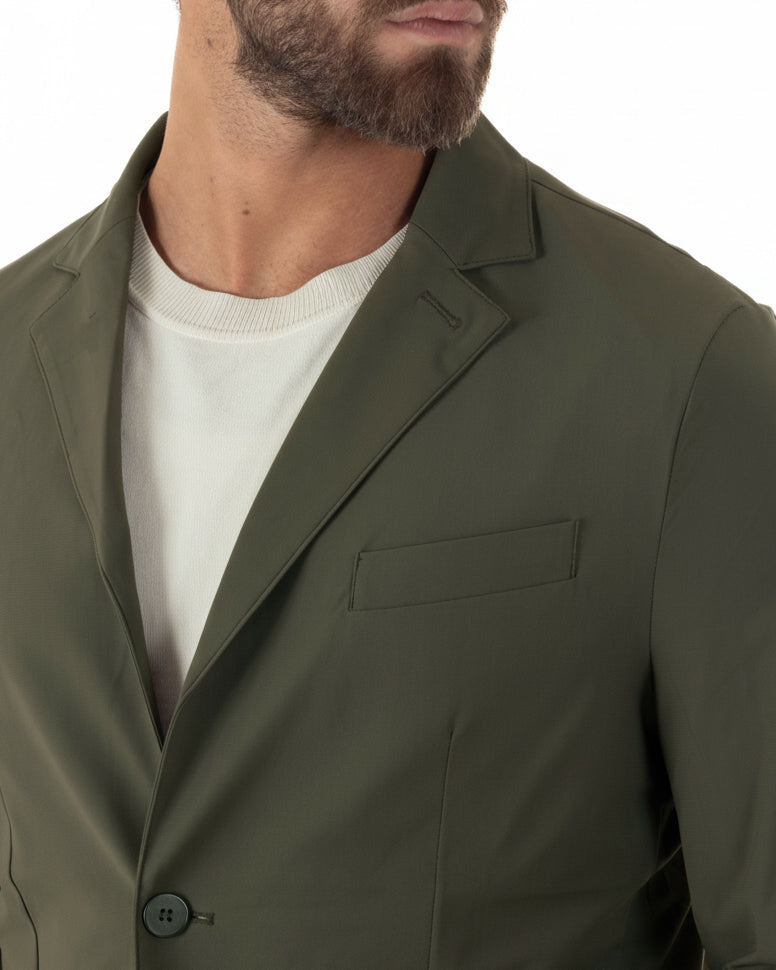 Giacca uomo monopetto no stiro impermeabile verde militare GIOSAL-BZ1008A