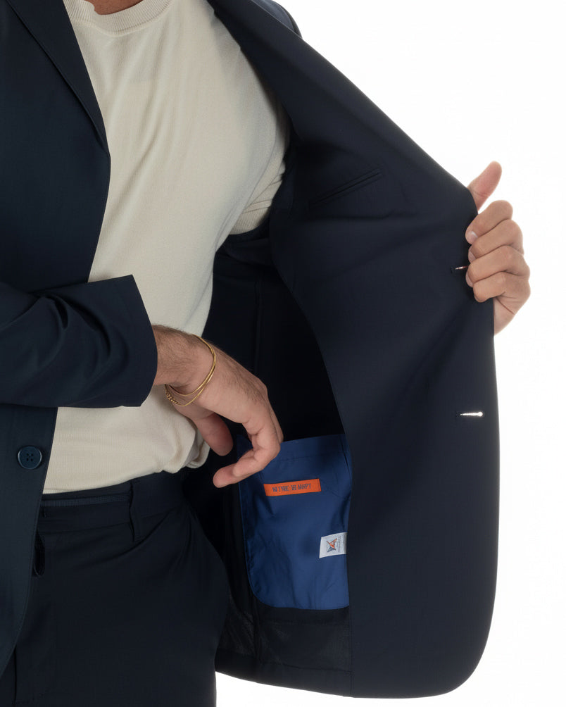 Giacca uomo monopetto no stiro impermeabile blu GIOSAL-BZ1010A