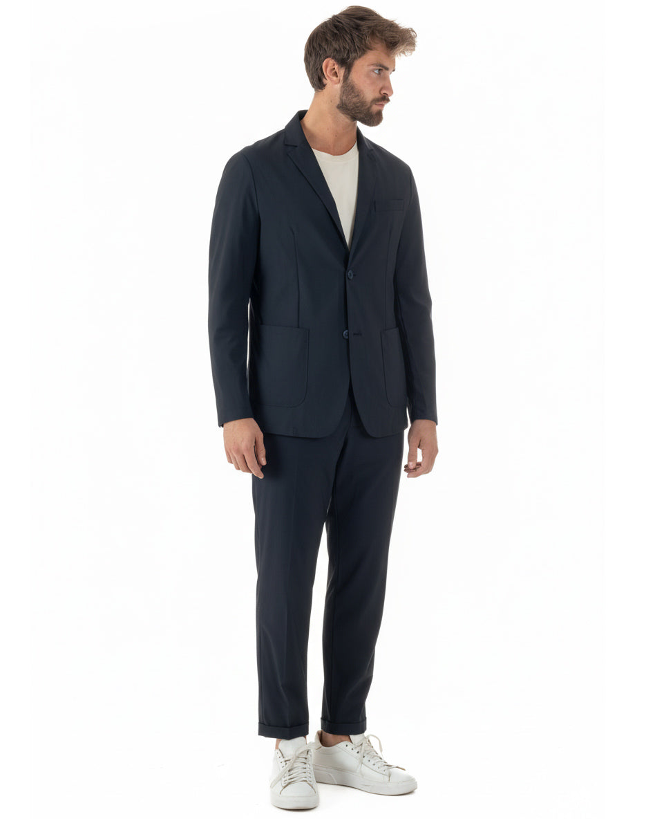 Giacca uomo monopetto no stiro impermeabile blu GIOSAL-BZ1010A