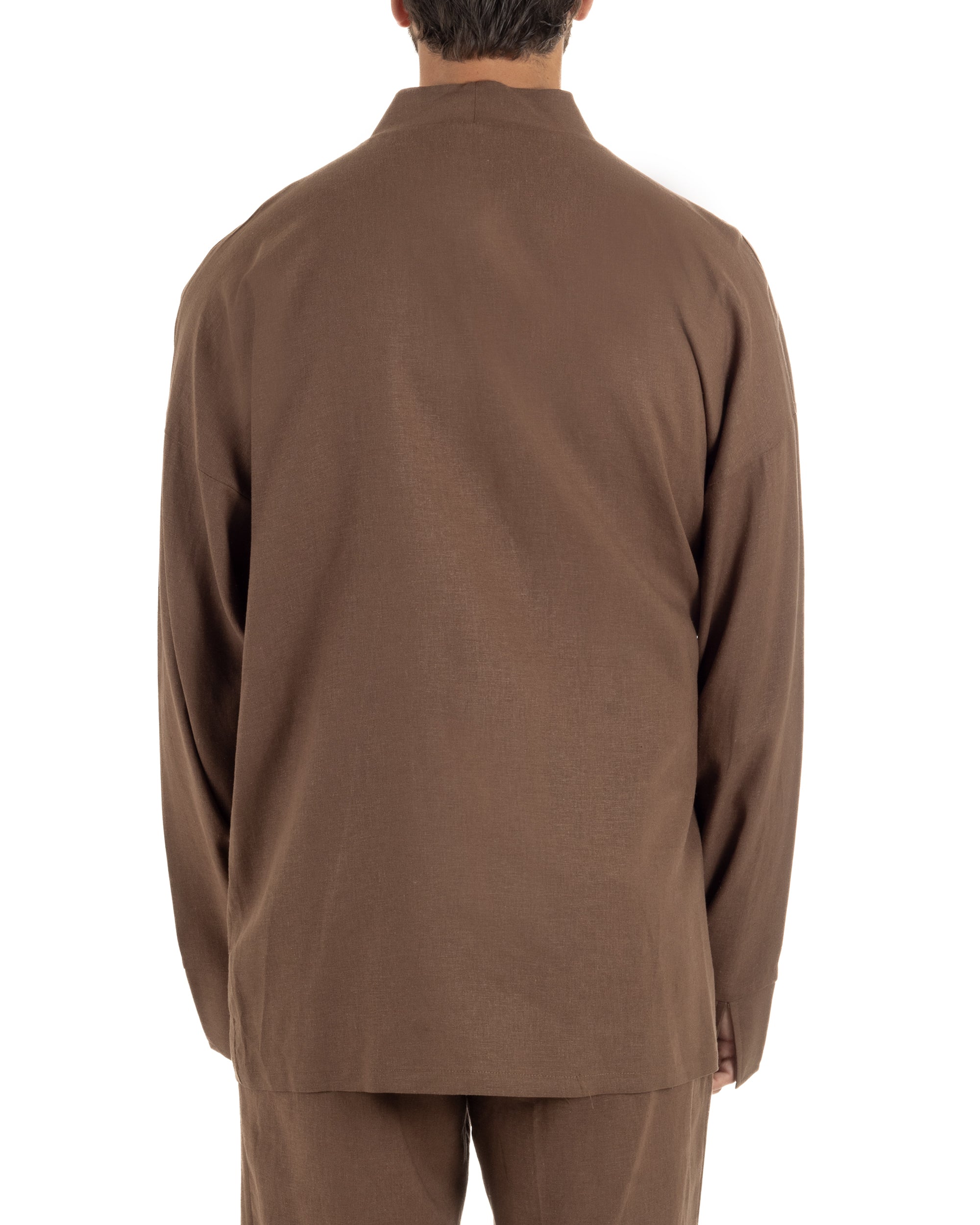 Giacca kimono lino relaxed fit morbido tinta unita marrone GIOSAL-G3400A