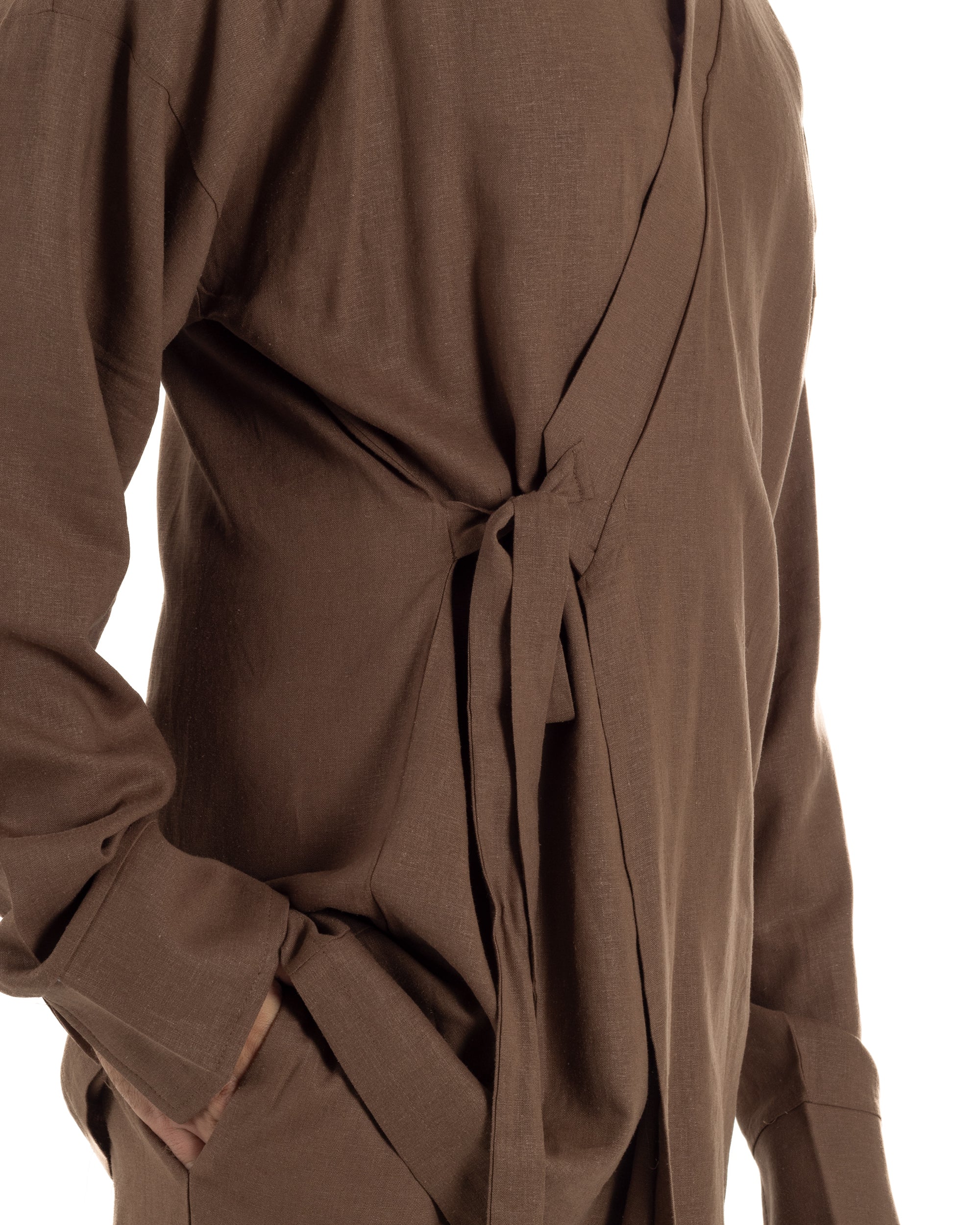 Giacca kimono lino relaxed fit morbido tinta unita marrone GIOSAL-G3400A