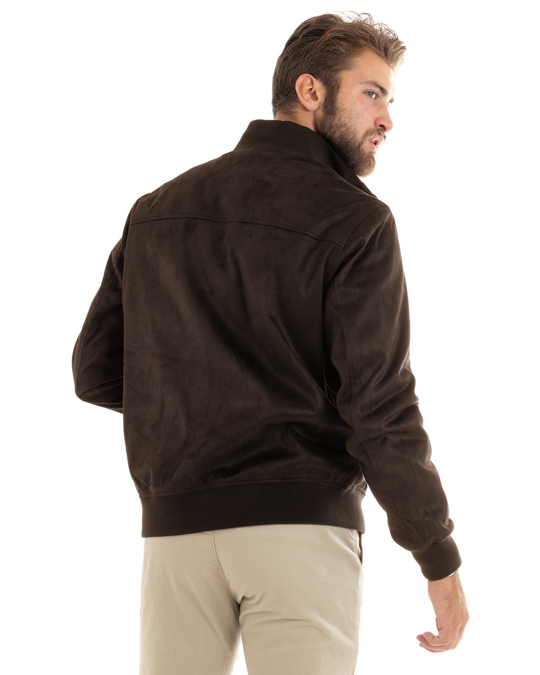 Giubbotto uomo giacca college camoscio con bottoni tasche con patta marrone casual GIOSAL-G3404A