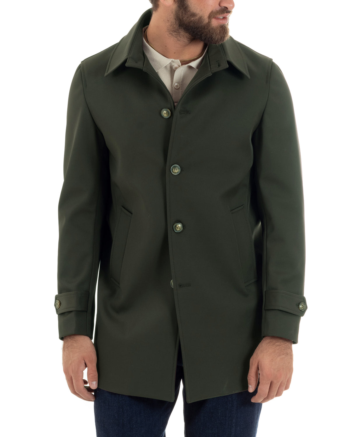 Giubbotto uomo imbottito trench lungo con colletto basic giaccone caldo tessuto impermeabile casual tinta unita verde GIOSAL-G3405A
