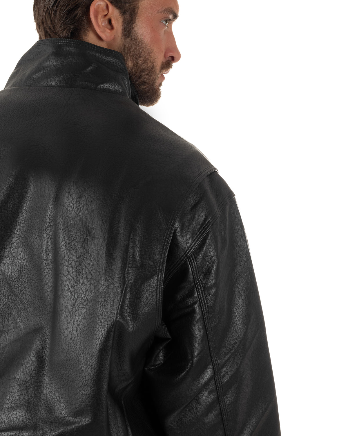 Giubbotto uomo crop giacca bomber boxy zip collo alto ecopelle nero GIOSAL-G3406A