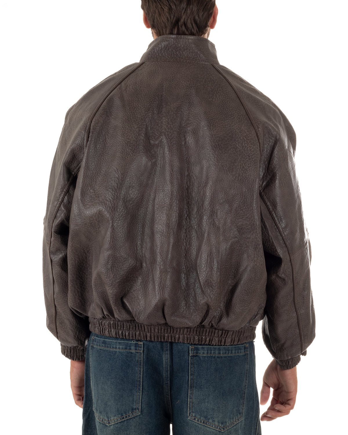 Giubbotto uomo giacca bomber boxy collo alto ecopelle marrone GIOSAL-G3407A