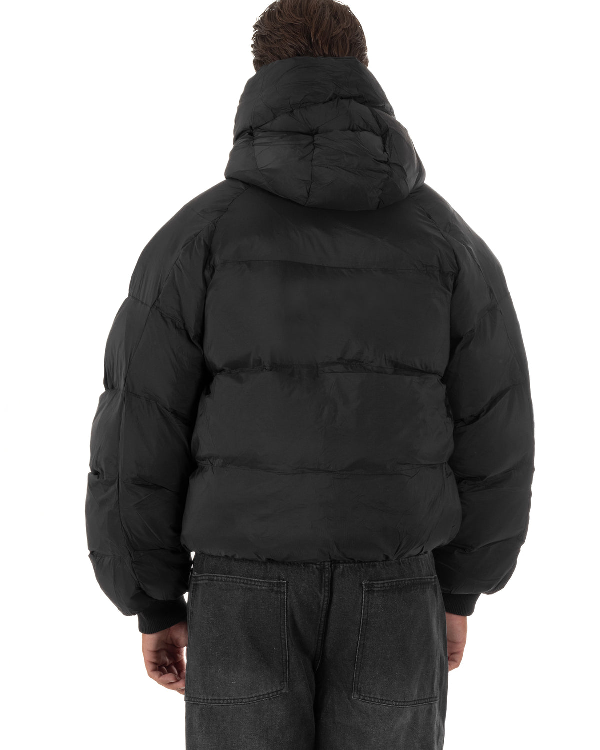 Giubbotto uomo oversize piumino bomber zip cappuccio opaco nero GIOSAL-G3410A