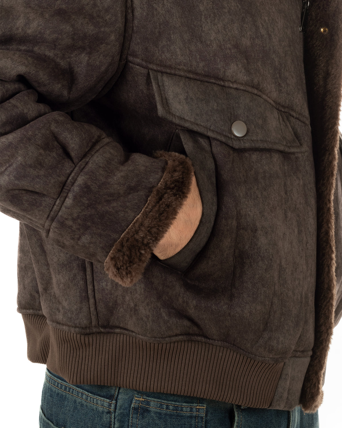 Giubbotto montone uomo camoscio imbottito giacca zip pelliccia marrone GIOSAL-G3412A