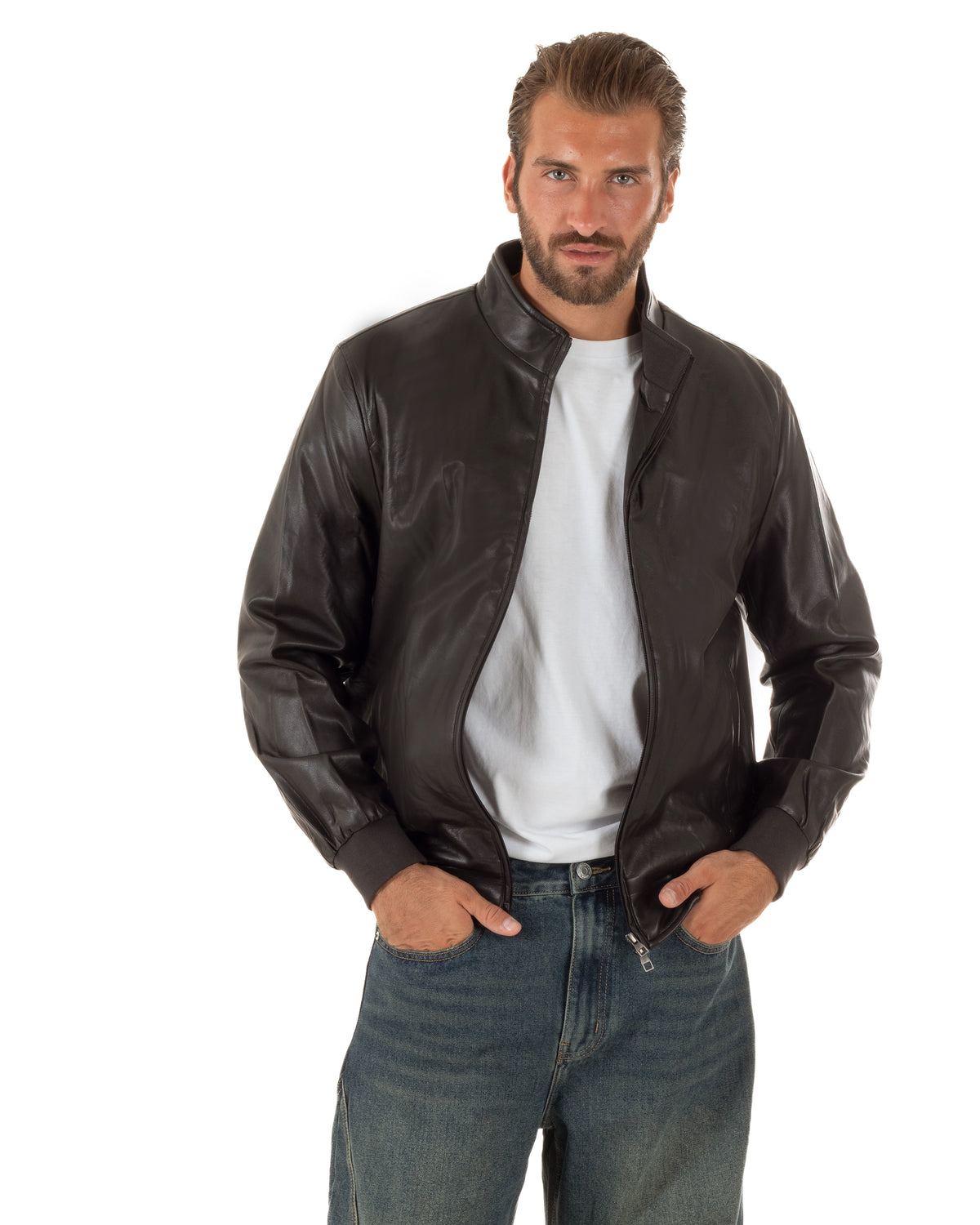Giacca biker uomo GIOSAL con chiusura frontale con zip