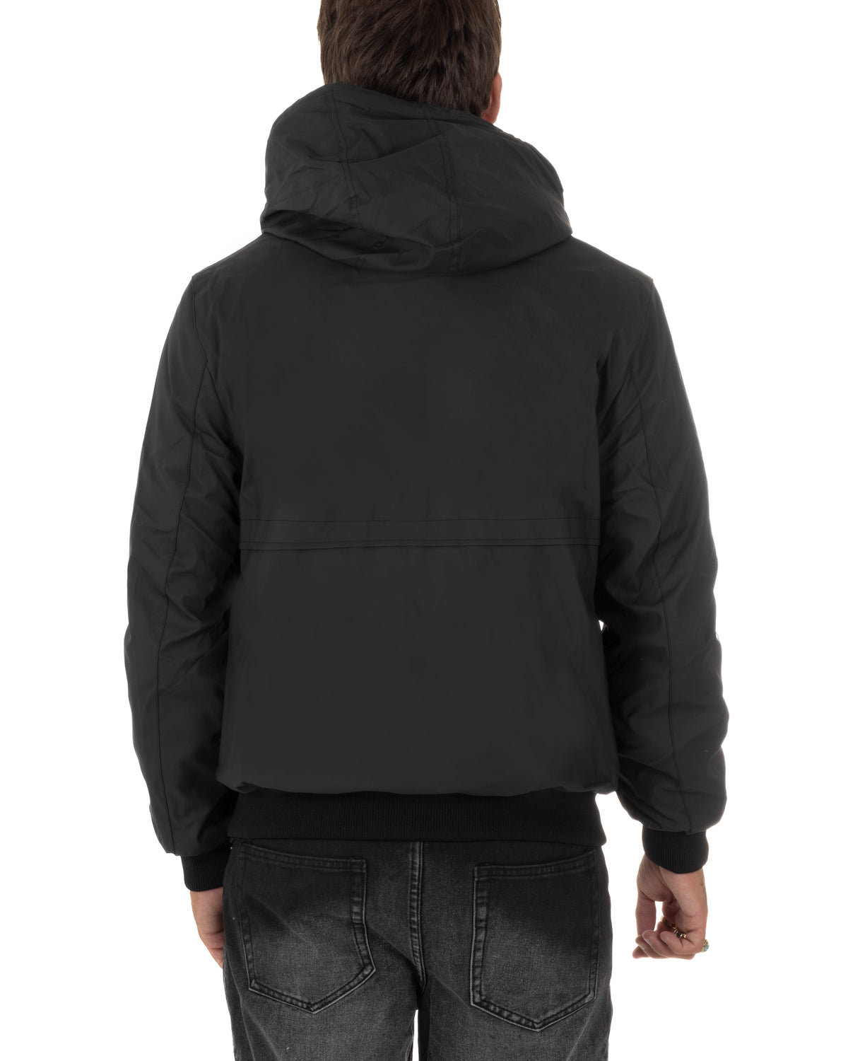 Giubbotto uomo tessuto tecnico imbottito zip cappuccio nero GIOSAL-G3417A