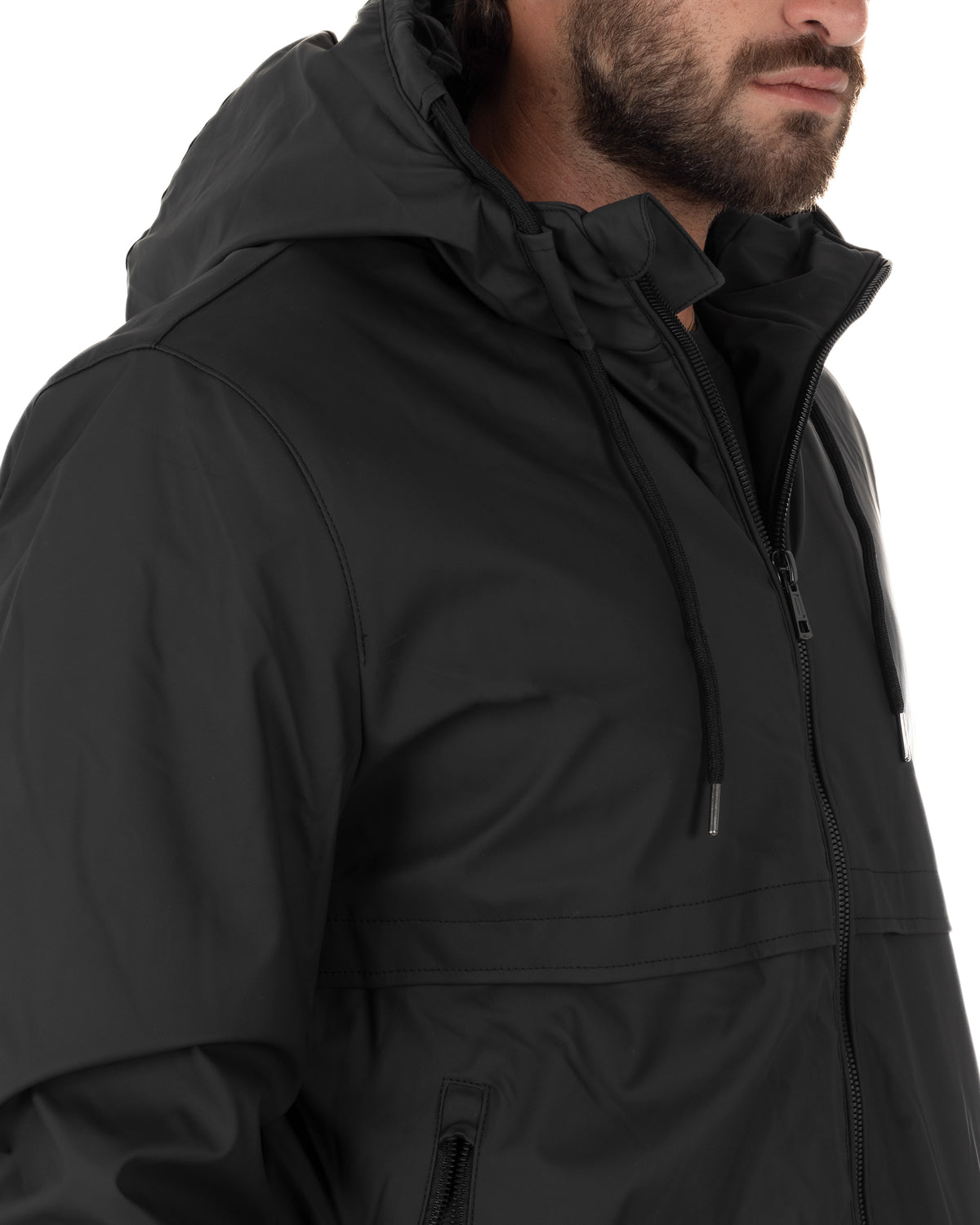 Giubbotto uomo tessuto tecnico imbottito zip cappuccio nero GIOSAL-G3417A