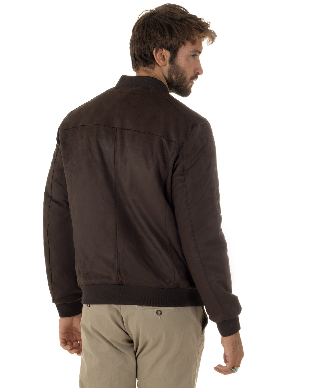 Giubbotto bomber uomo camoscio college zip marrone GIOSAL-G3420A