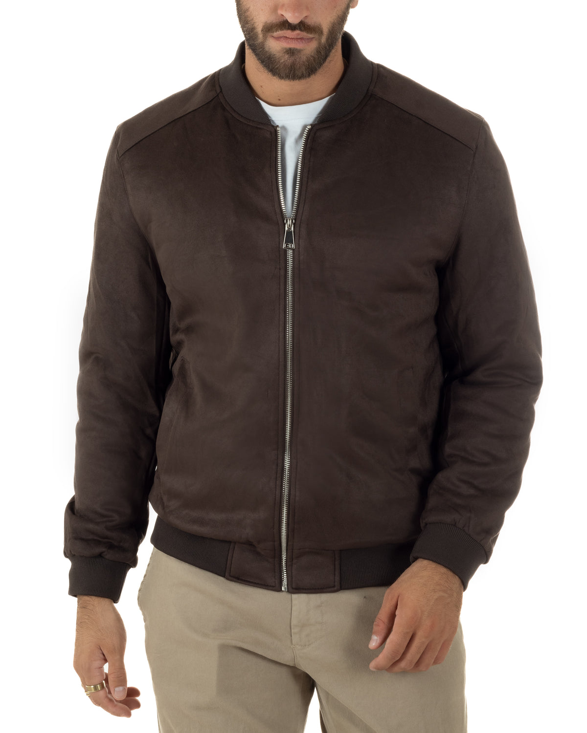 Giubbotto bomber uomo camoscio college zip marrone GIOSAL-G3420A