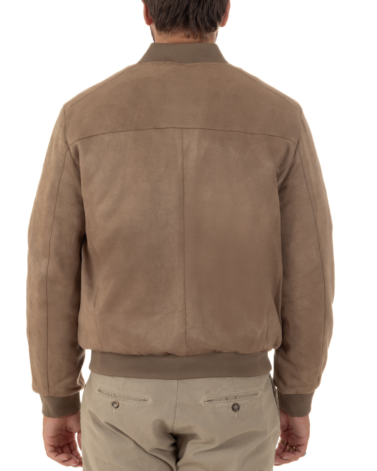 Giubbotto bomber uomo camoscio college zip beige GIOSAL-G3421A