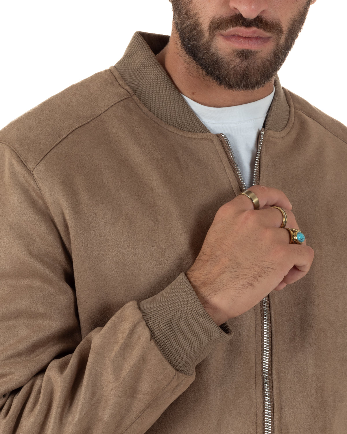 Giubbotto bomber uomo camoscio college zip beige GIOSAL-G3421A