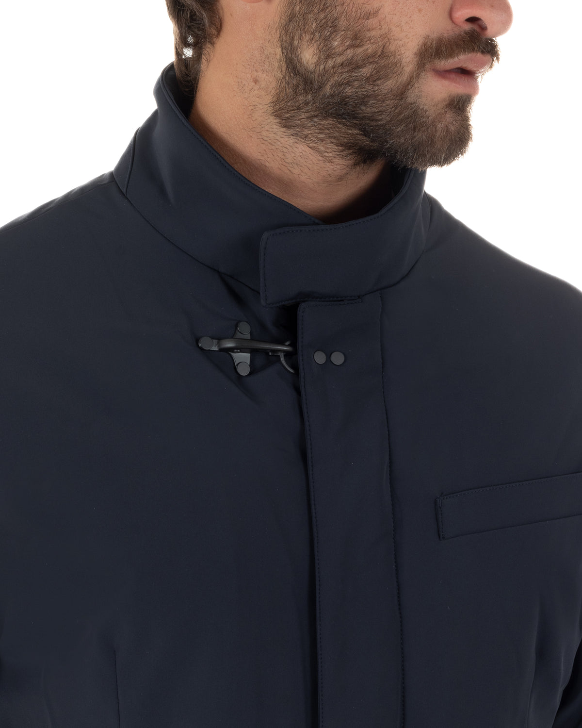 Giubbotto uomo giacca tessuto tecnico impermeabile zip collo alto blu GIOSAL-G3423A